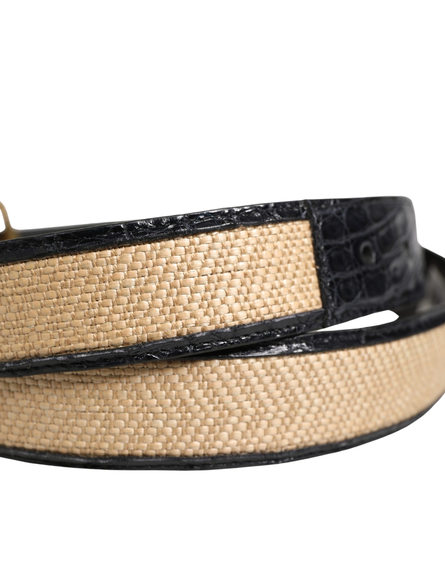 Dolce & Gabbana Men Beige Braided Leather Metal Buckle Belt | Regal Royce