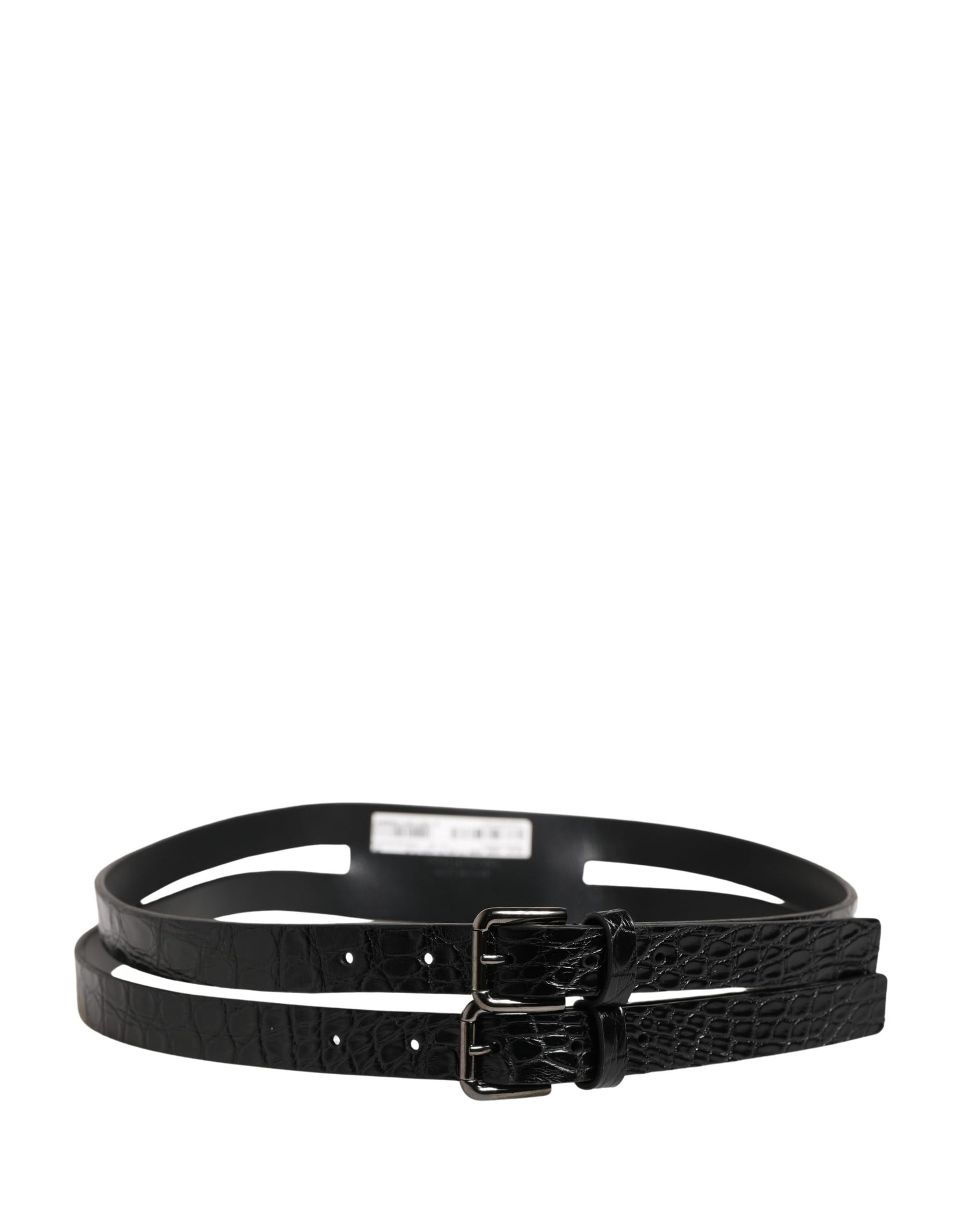 Dolce & Gabbana Black Double Strap Leather Silver Buckle Belt | Regal Royce