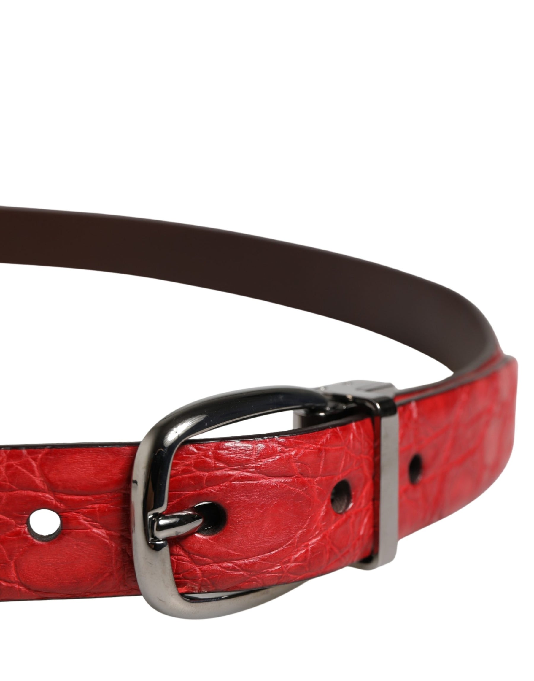 Dolce & Gabbana Men Red Exotic Leather Metal Buckle Belt | Regal Royce