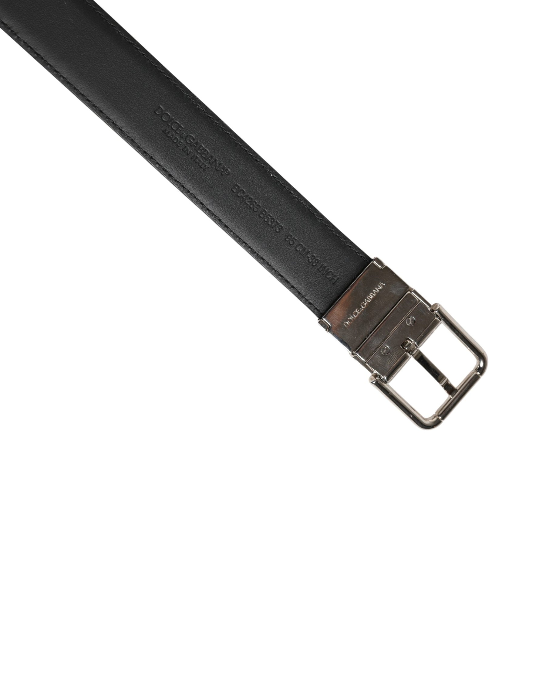 Dolce & Gabbana Men Black Classic Leather Metal Buckle Belt | Regal Royce
