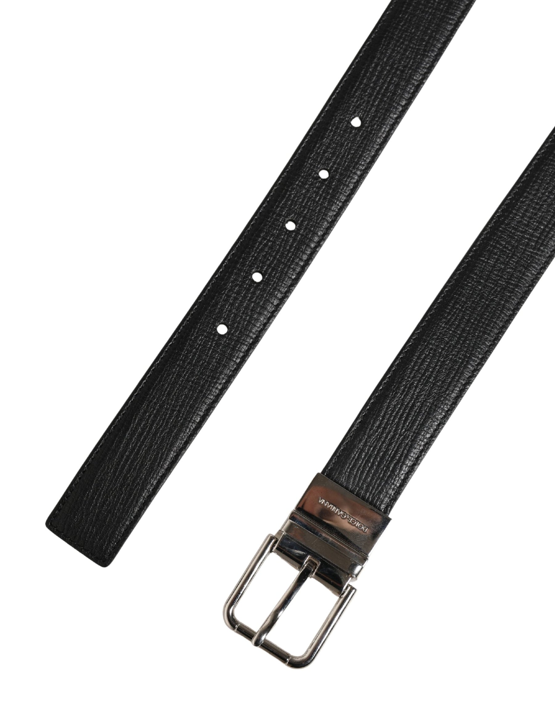 Dolce & Gabbana Men Black Classic Leather Metal Buckle Belt | Regal Royce