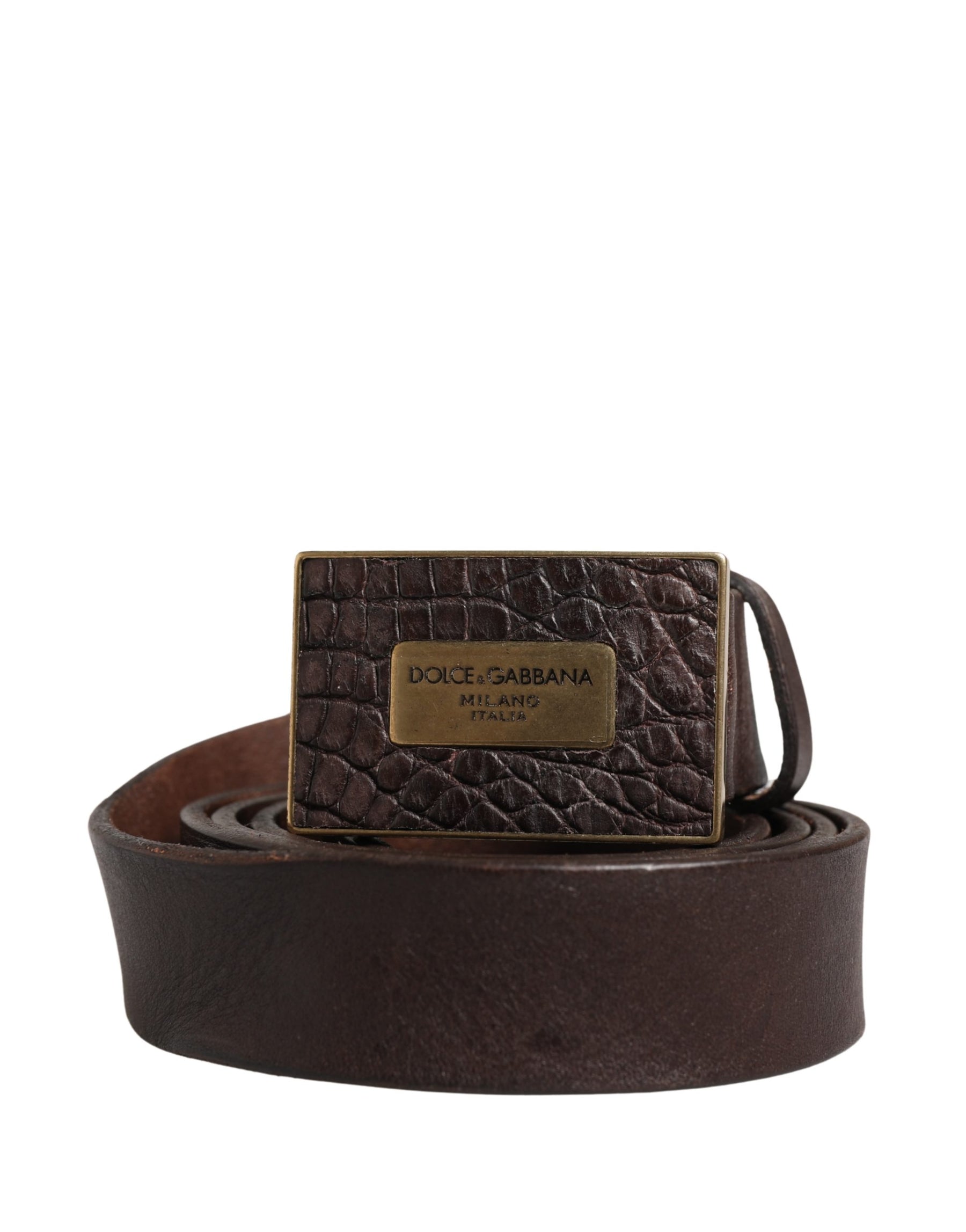 Dolce & Gabbana Men Brown Calf Leather Logo Metal Buckle Belt | Regal Royce