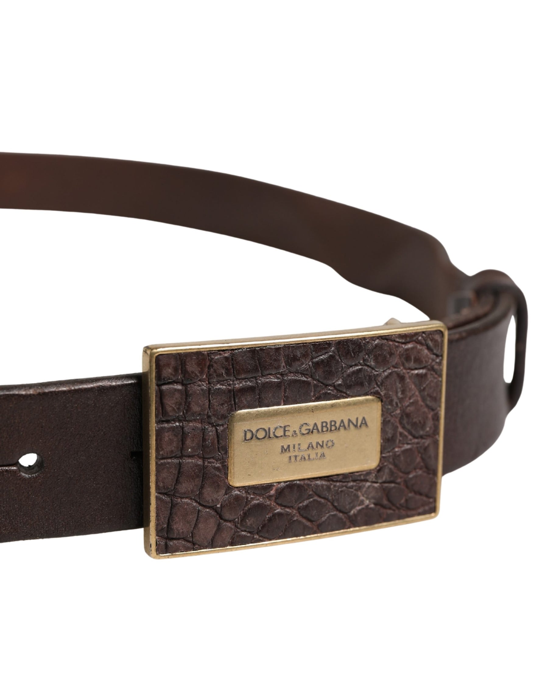 Dolce & Gabbana Men Brown Leather Logo Metal Buckle Belt | Regal Royce