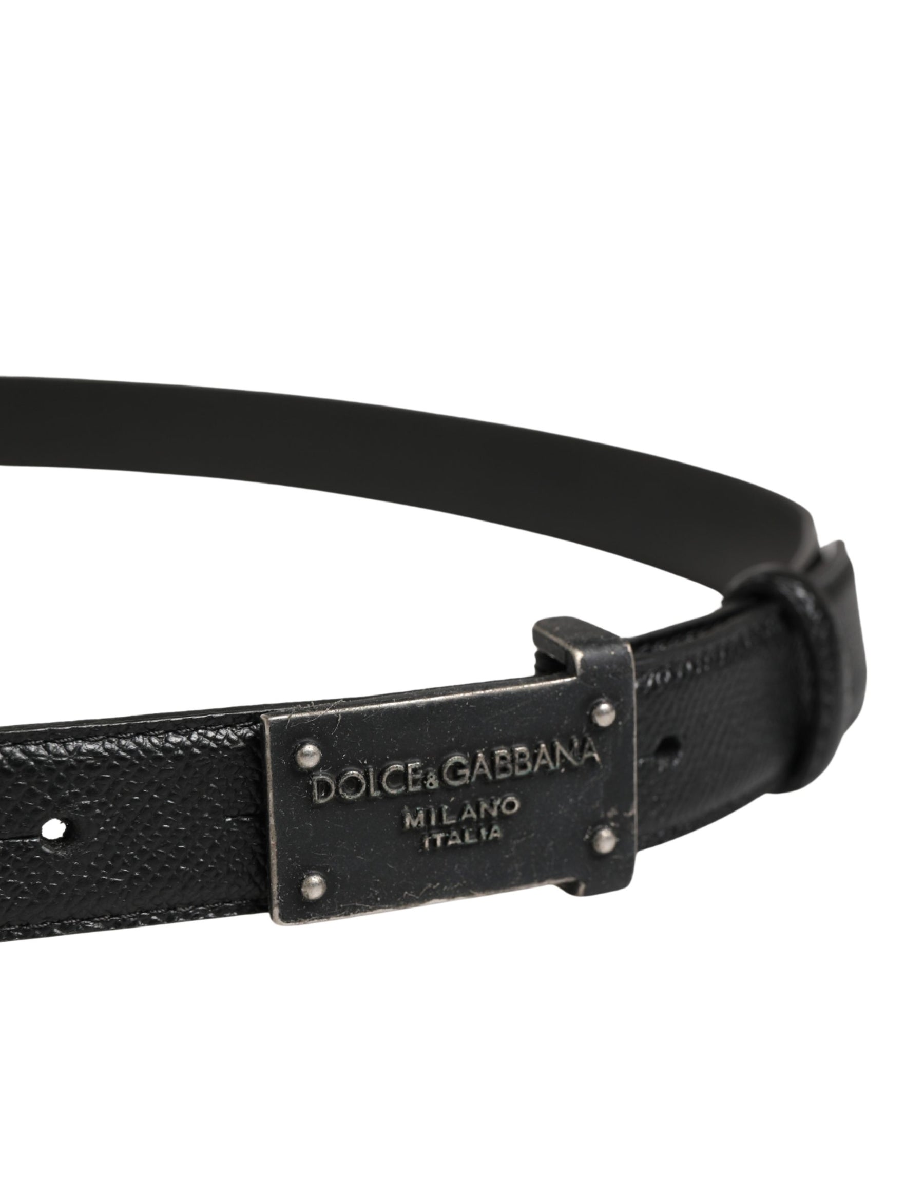 Dolce & Gabbana Men Black Calf Leather Logo Metal Buckle Belt | Regal Royce