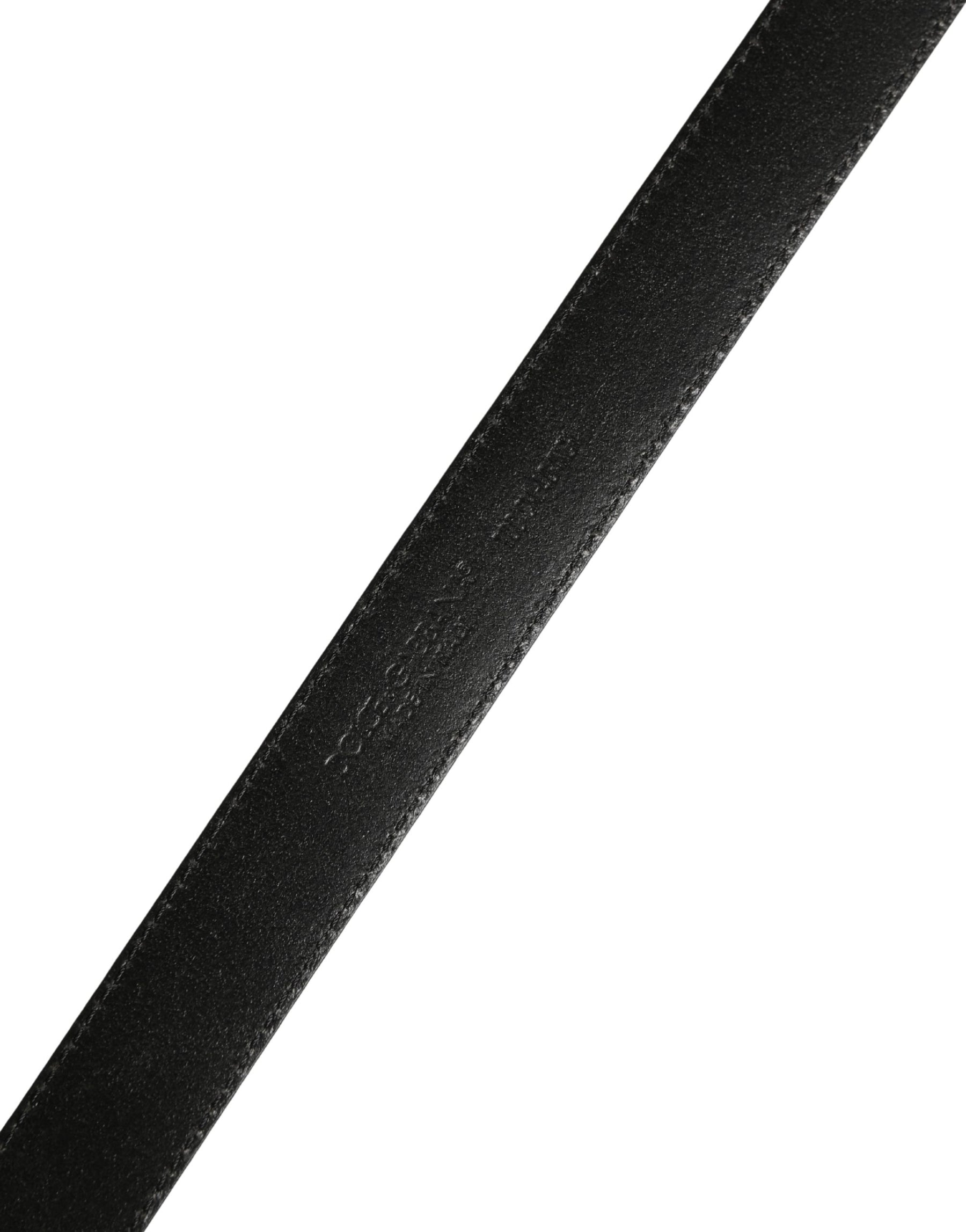 Dolce & Gabbana Men Black Calf Leather Logo Metal Buckle Belt | Regal Royce