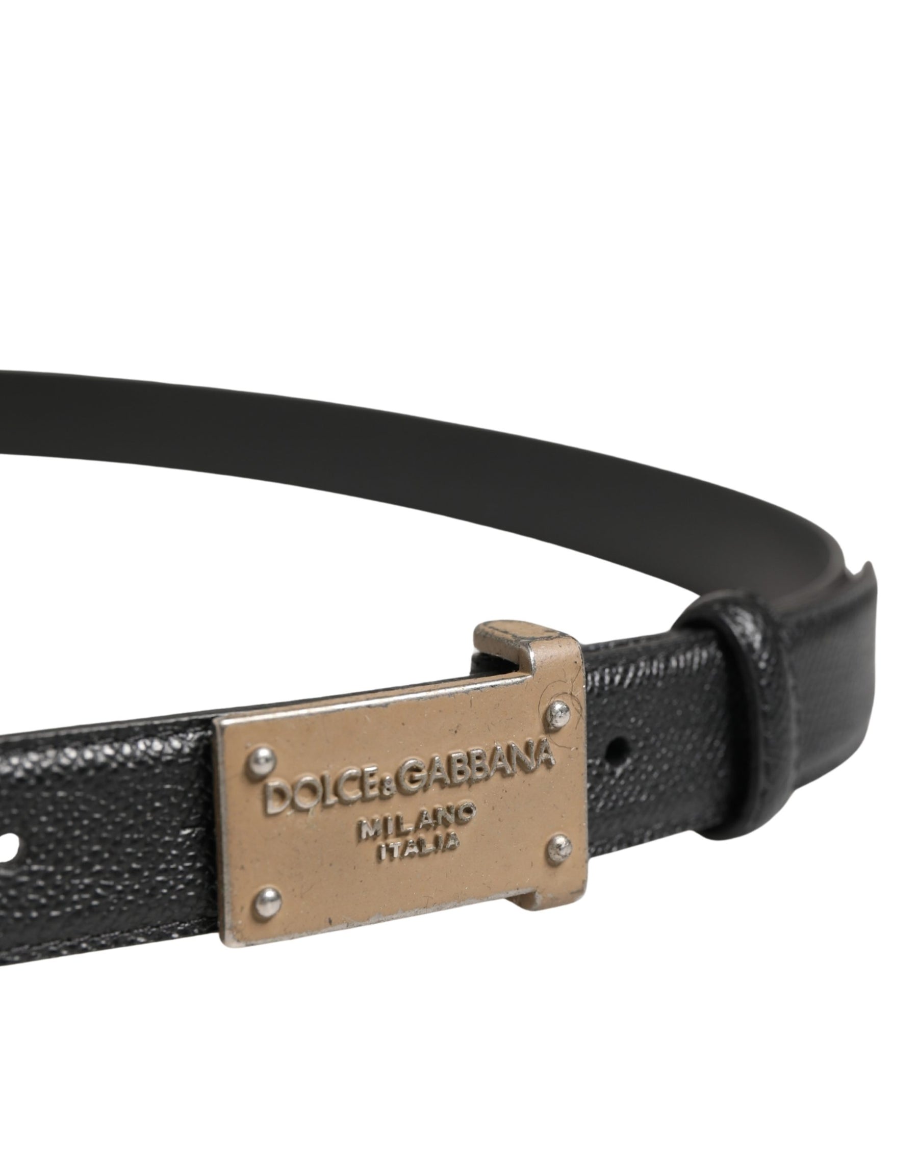 Dolce & Gabbana Men Black Calf Leather Logo Metal Buckle Belt | Regal Royce