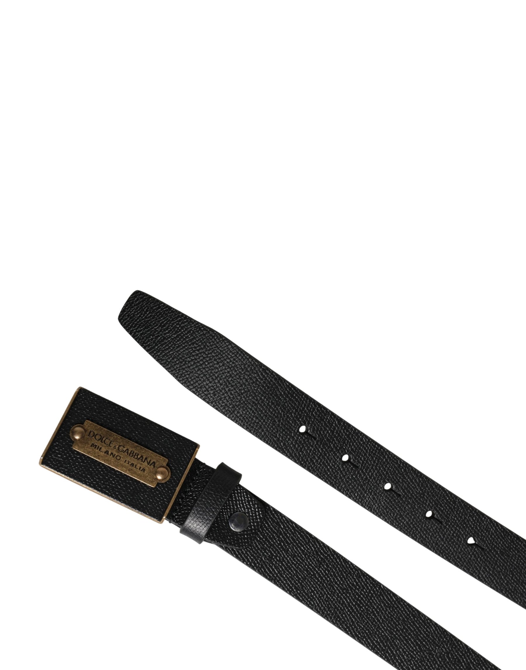 Dolce & Gabbana Men Black Calf Leather Metal Buckle Belt | Regal Royce