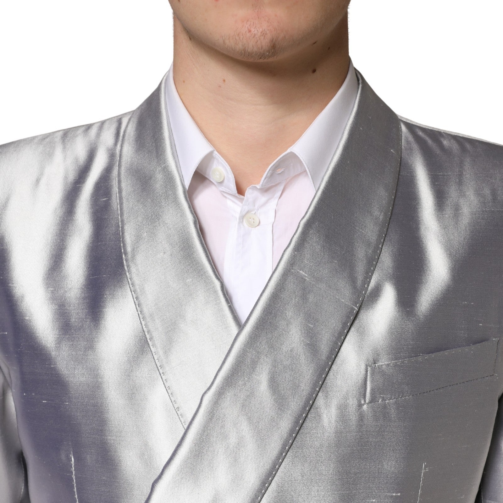Dolce & Gabbana Silver SICILIA Silk Double Breasted Blazer | Regal Royce