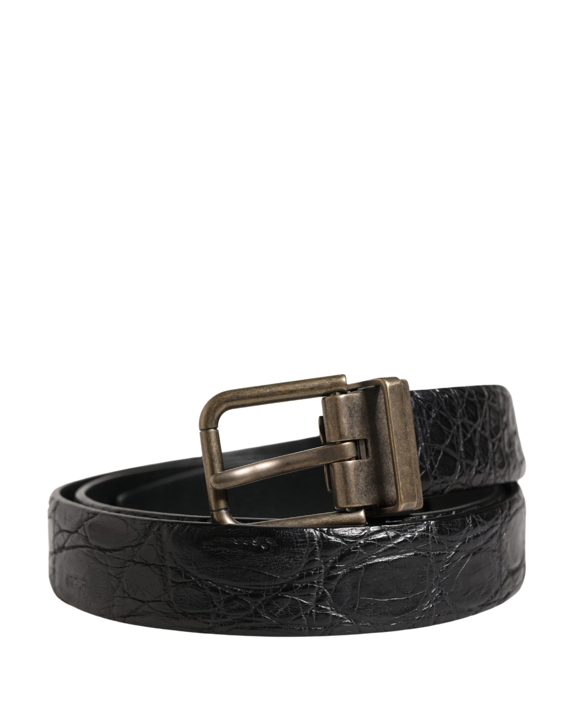 Dolce & Gabbana Men Black Exotic Leather Metal Buckle Belt | Regal Royce