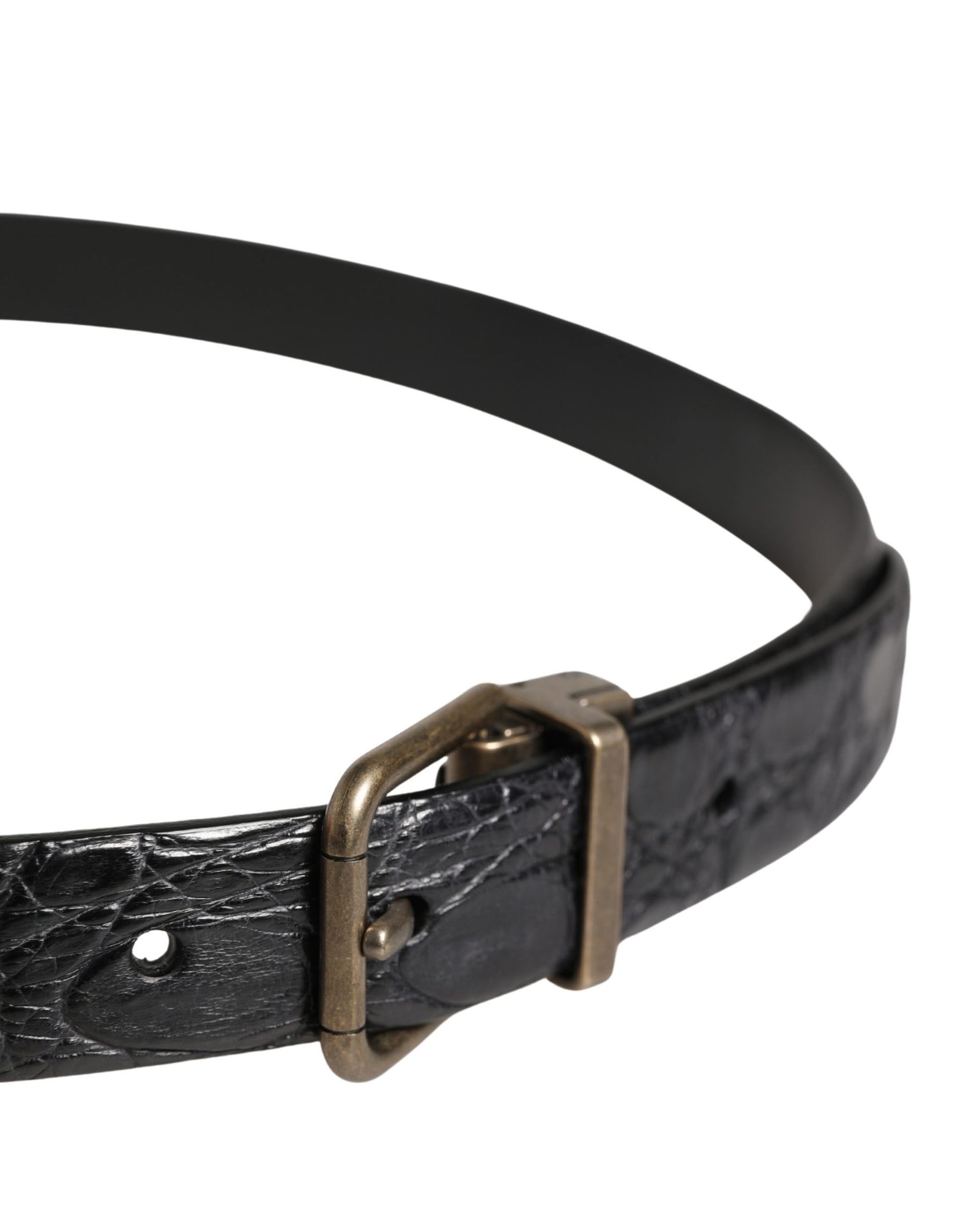 Dolce & Gabbana Men Black Exotic Leather Metal Buckle Belt | Regal Royce