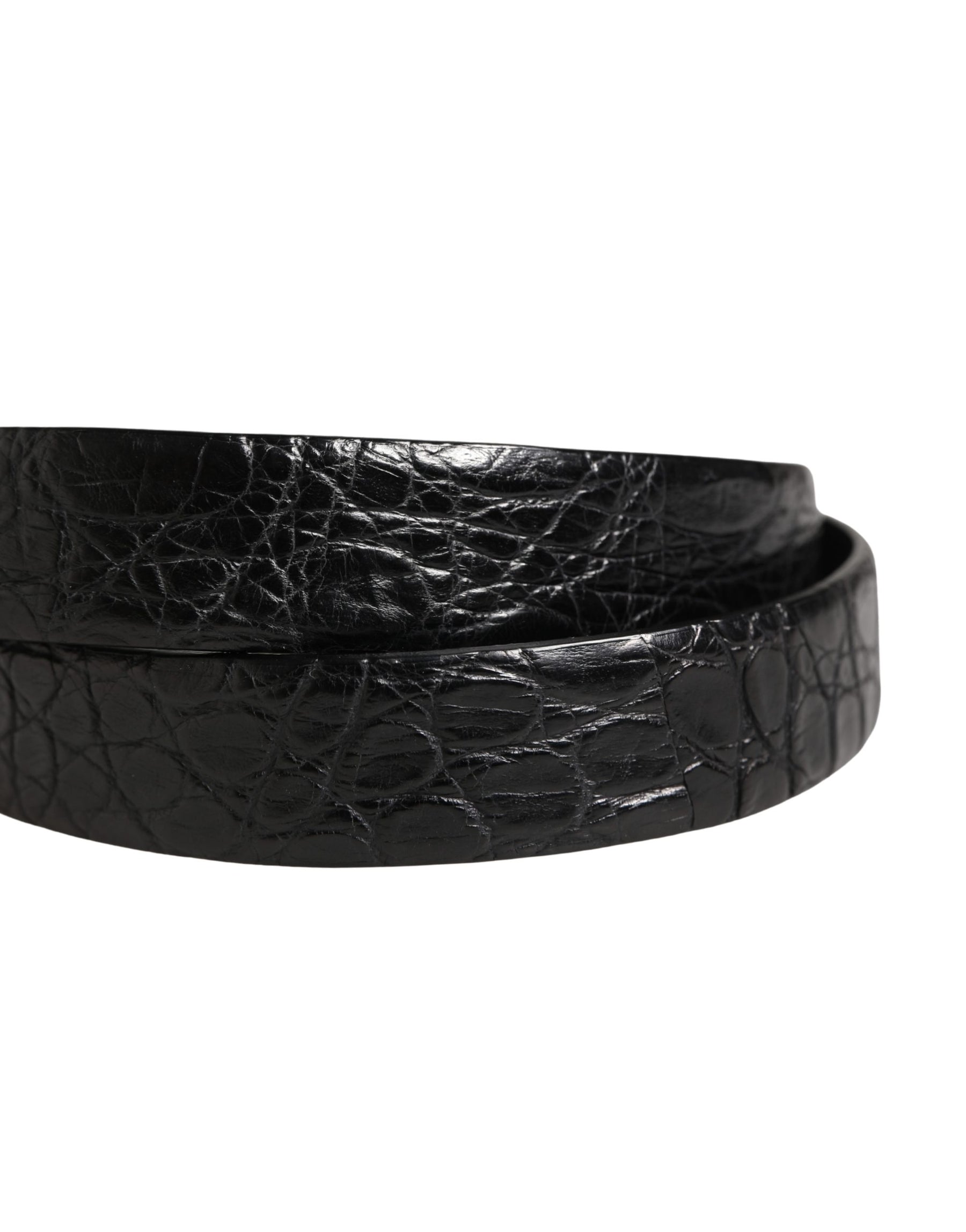 Dolce & Gabbana Men Black Exotic Leather Metal Buckle Belt | Regal Royce