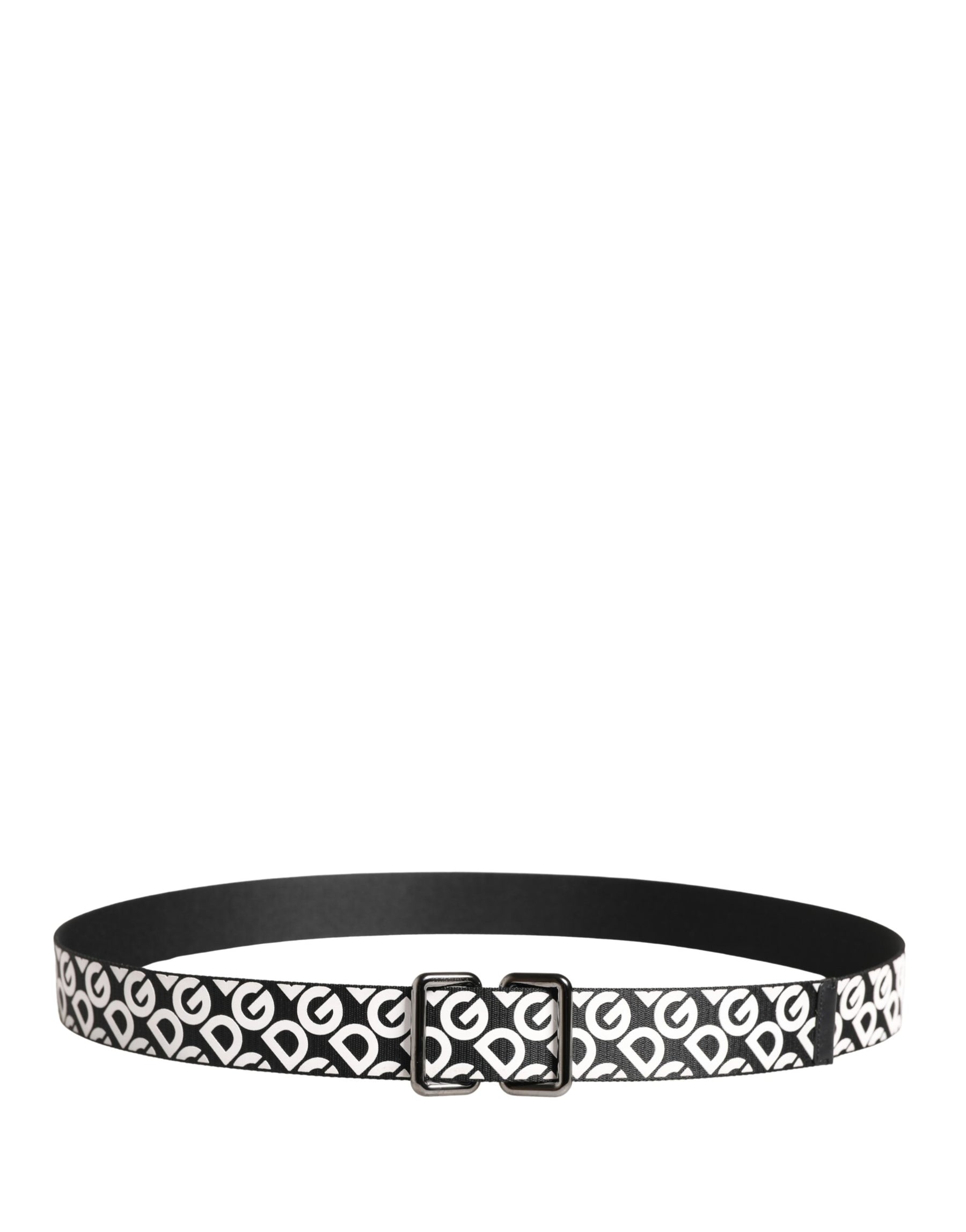 Dolce & Gabbana White Black Logo Leather Metal Buckle Belt | Regal Royce