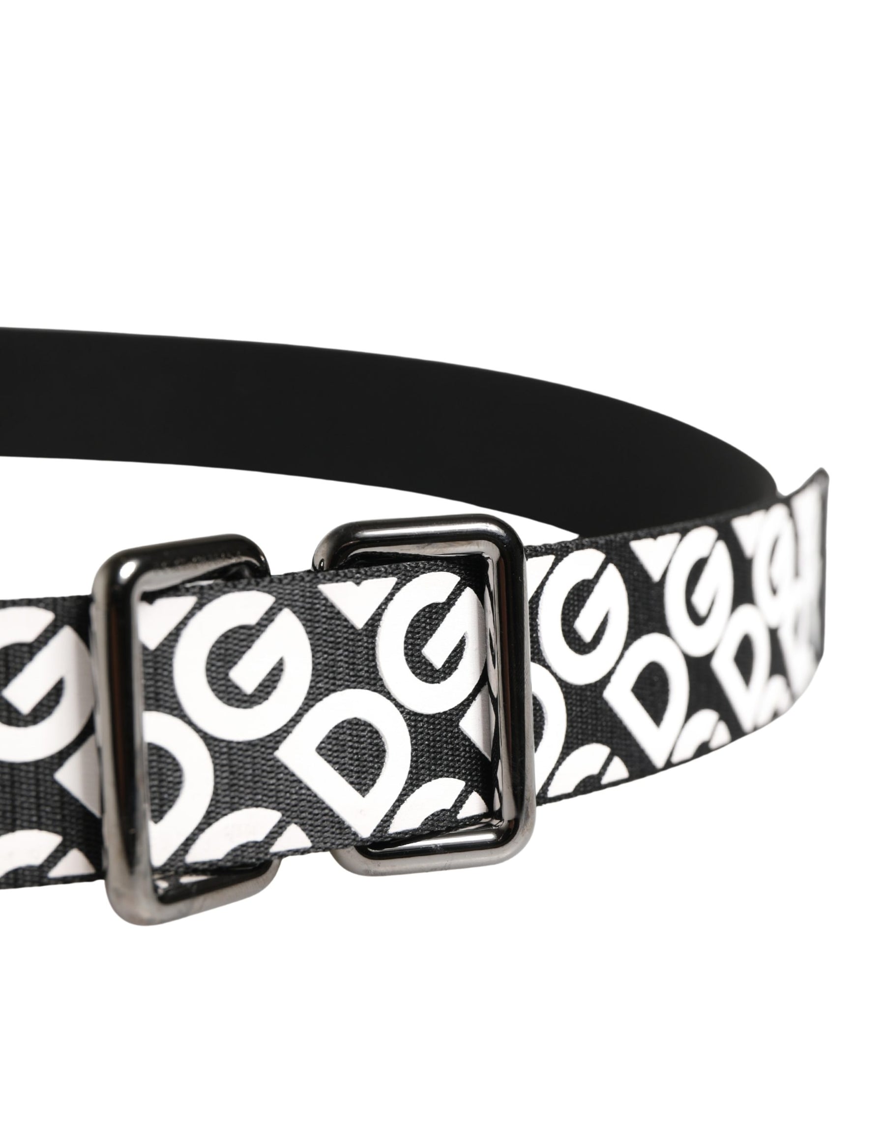 Dolce & Gabbana White Black Logo Leather Metal Buckle Belt | Regal Royce