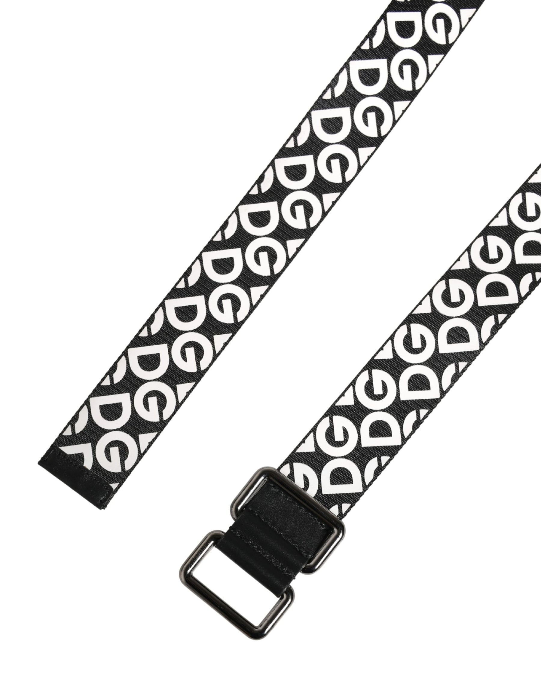 Dolce & Gabbana White Black Logo Leather Metal Buckle Belt | Regal Royce