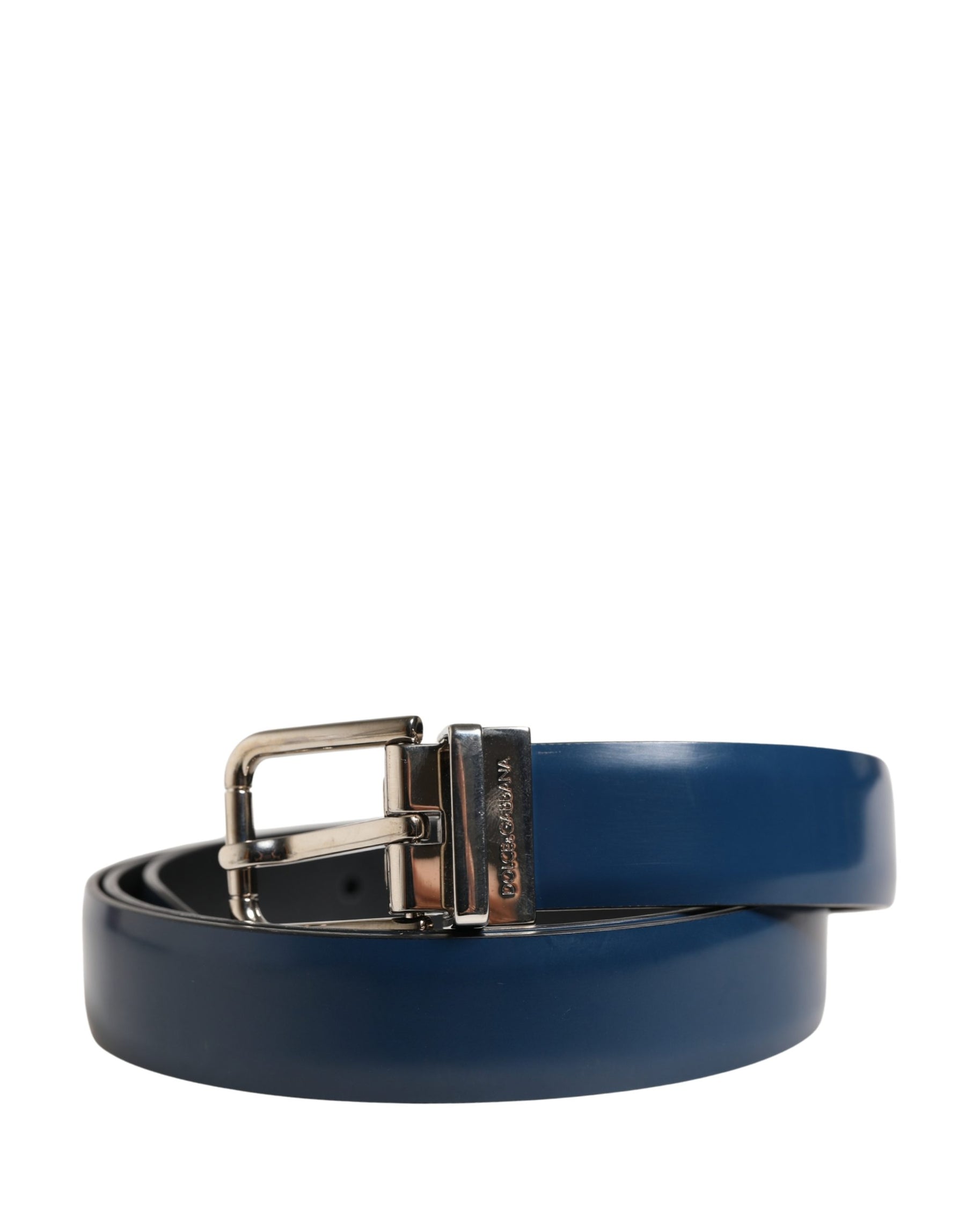 Dolce & Gabbana Men Blue Classic Leather Metal Buckle Belt | Regal Royce