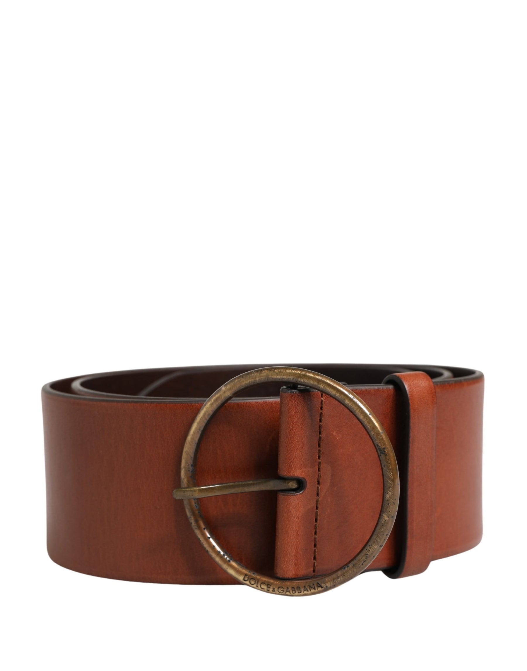 Dolce & Gabbana Men Brown Leather Wide Waist Metal Round Buckle Belt | Regal Royce