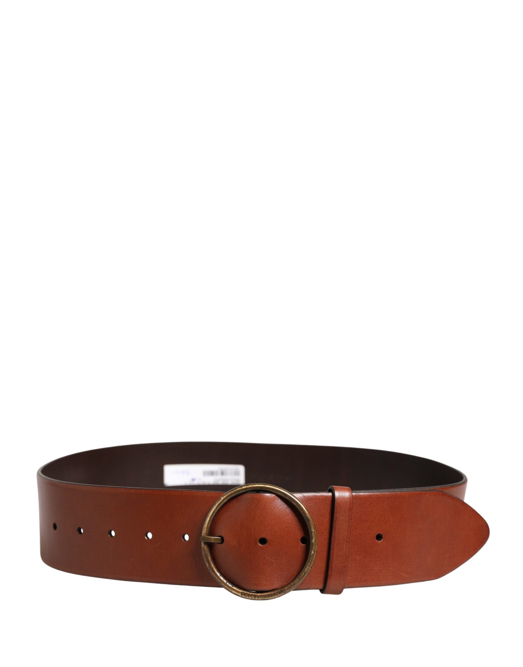 Dolce & Gabbana Men Brown Leather Wide Waist Metal Round Buckle Belt | Regal Royce