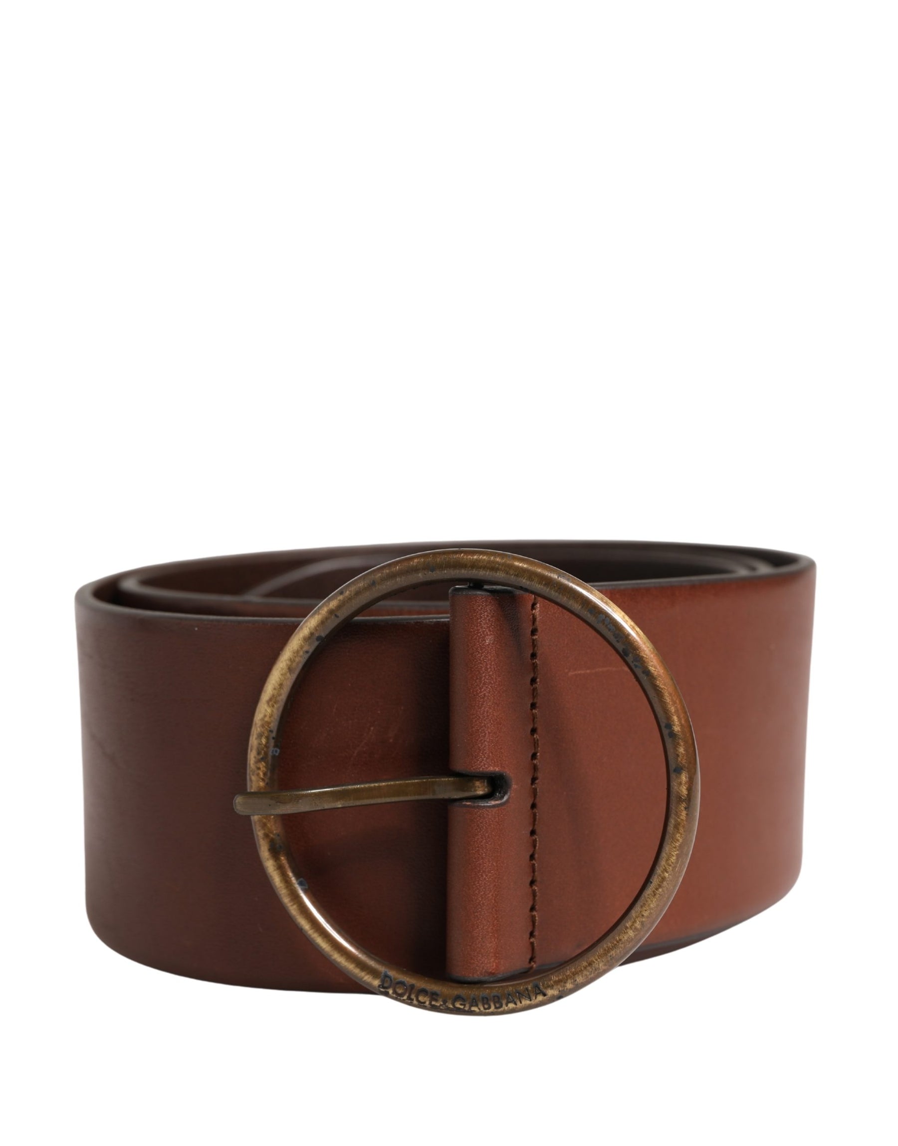 Dolce & Gabbana Brown Leather Wide Waist Metal Round Belt | Regal Royce
