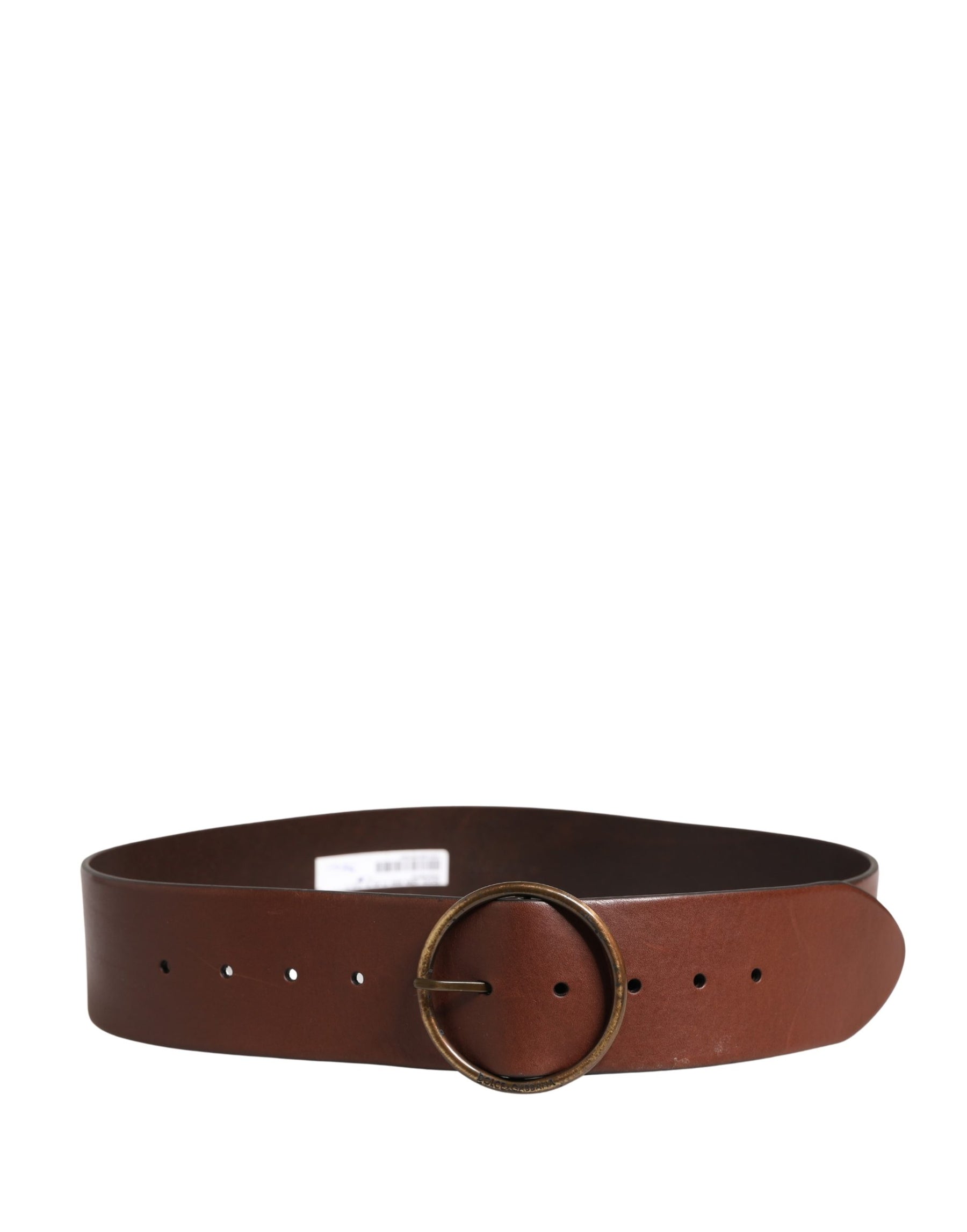 Dolce & Gabbana Brown Leather Wide Waist Metal Round Belt | Regal Royce