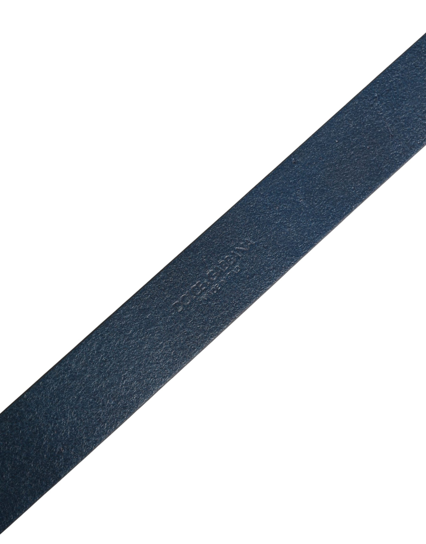 Dolce & Gabbana Men Blue Calf Leather Logo Metal Buckle Belt | Regal Royce