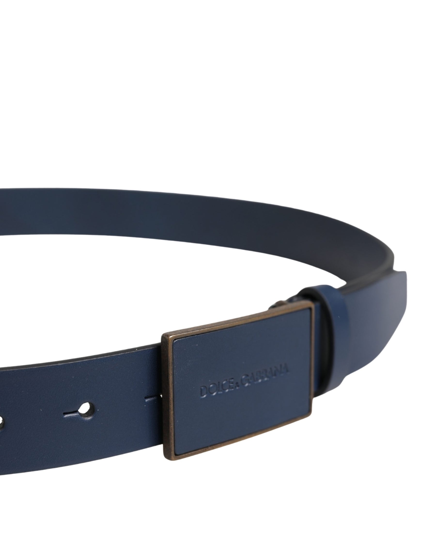 Dolce & Gabbana Blue Calf Leather Logo Metal Buckle Belt | Regal Royce
