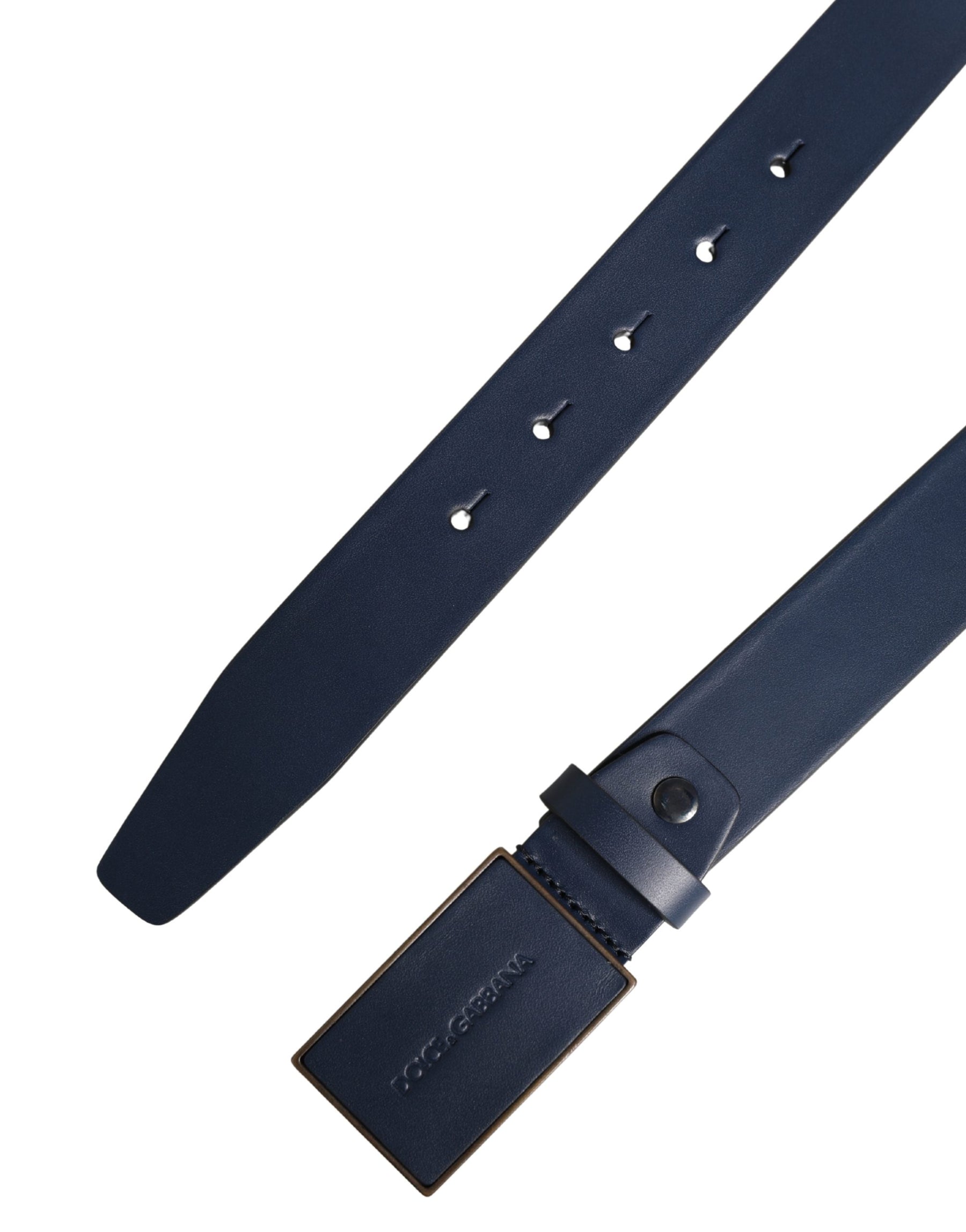 Dolce & Gabbana Blue Calfskin Leather Logo Metal Buckle Belt | Regal Royce