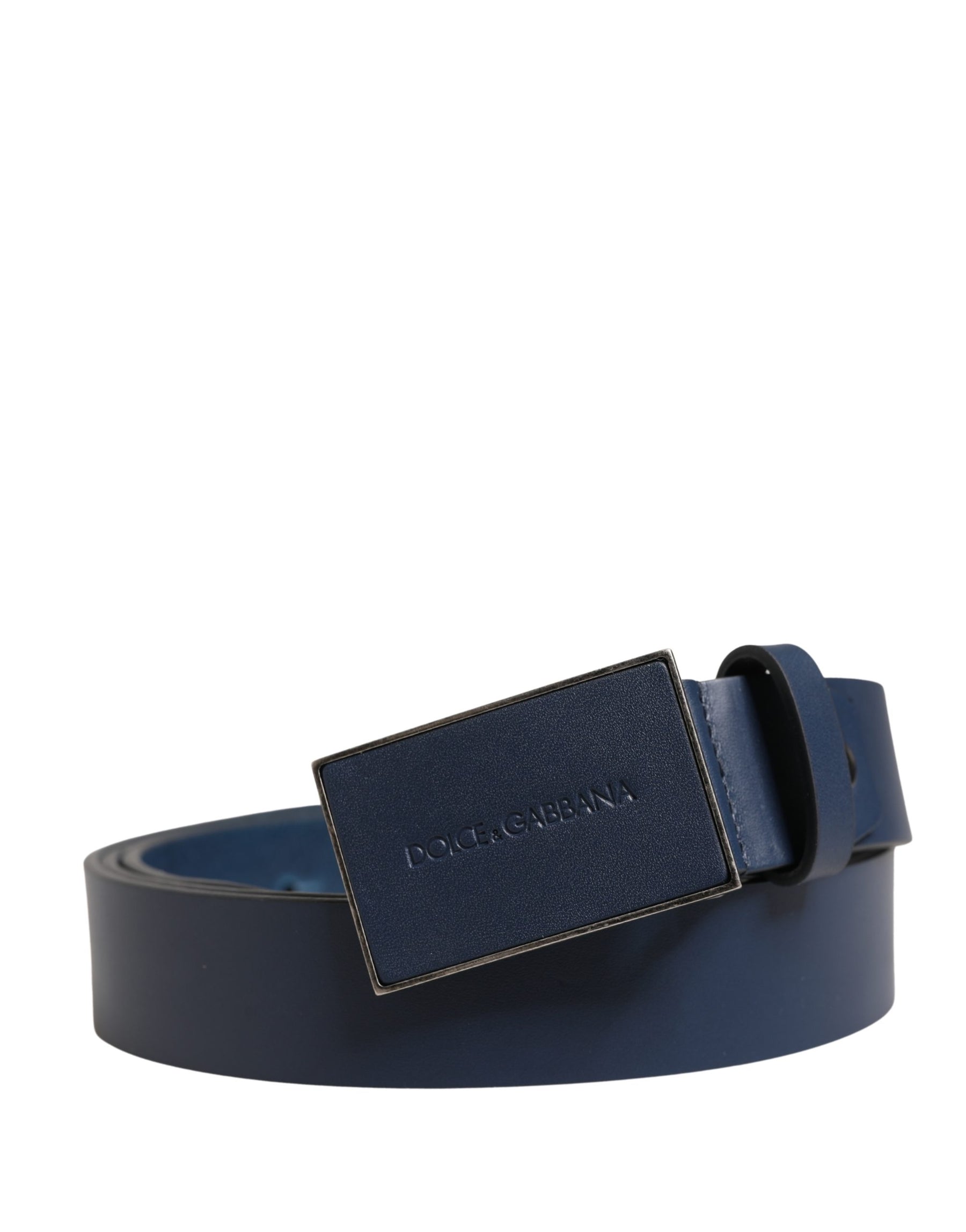 Dolce & Gabbana Dark Blue Calf Leather Logo Metal Buckle Belt | Regal Royce