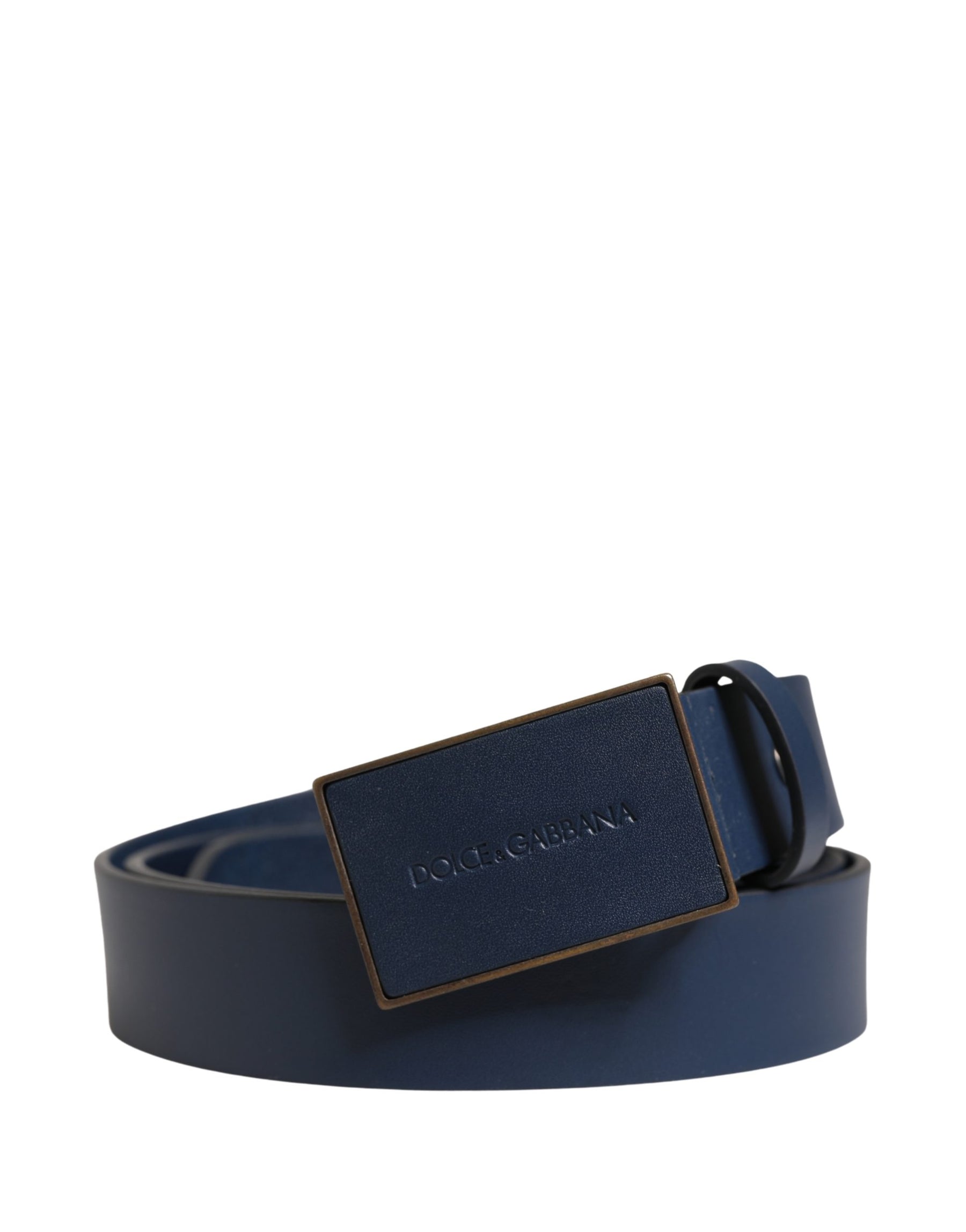 Dolce & Gabbana Men Blue Calf Leather Logo Metal Buckle Belt | Regal Royce