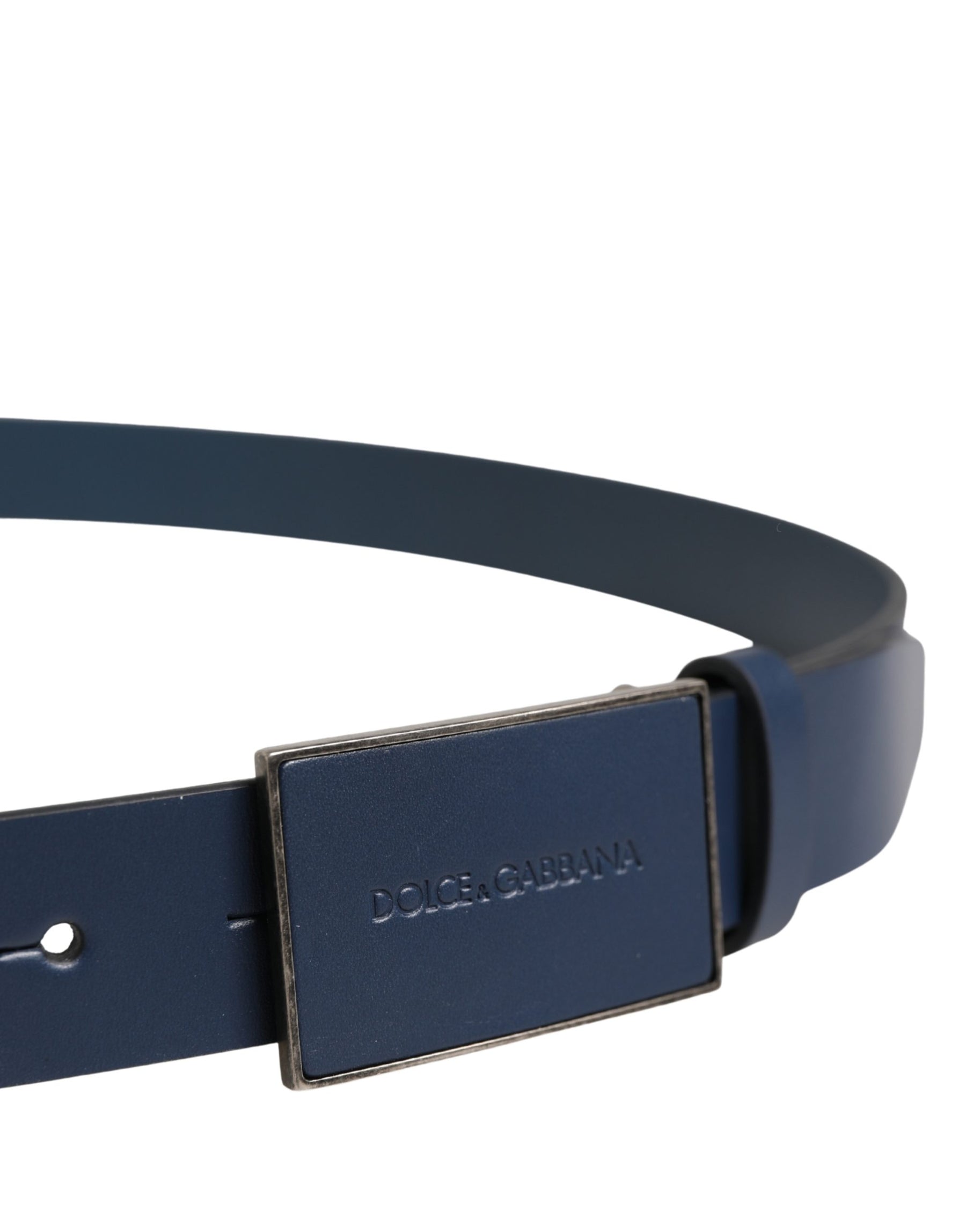 Dolce & Gabbana Men Blue Calf Leather Logo Metal Buckle Belt | Regal Royce