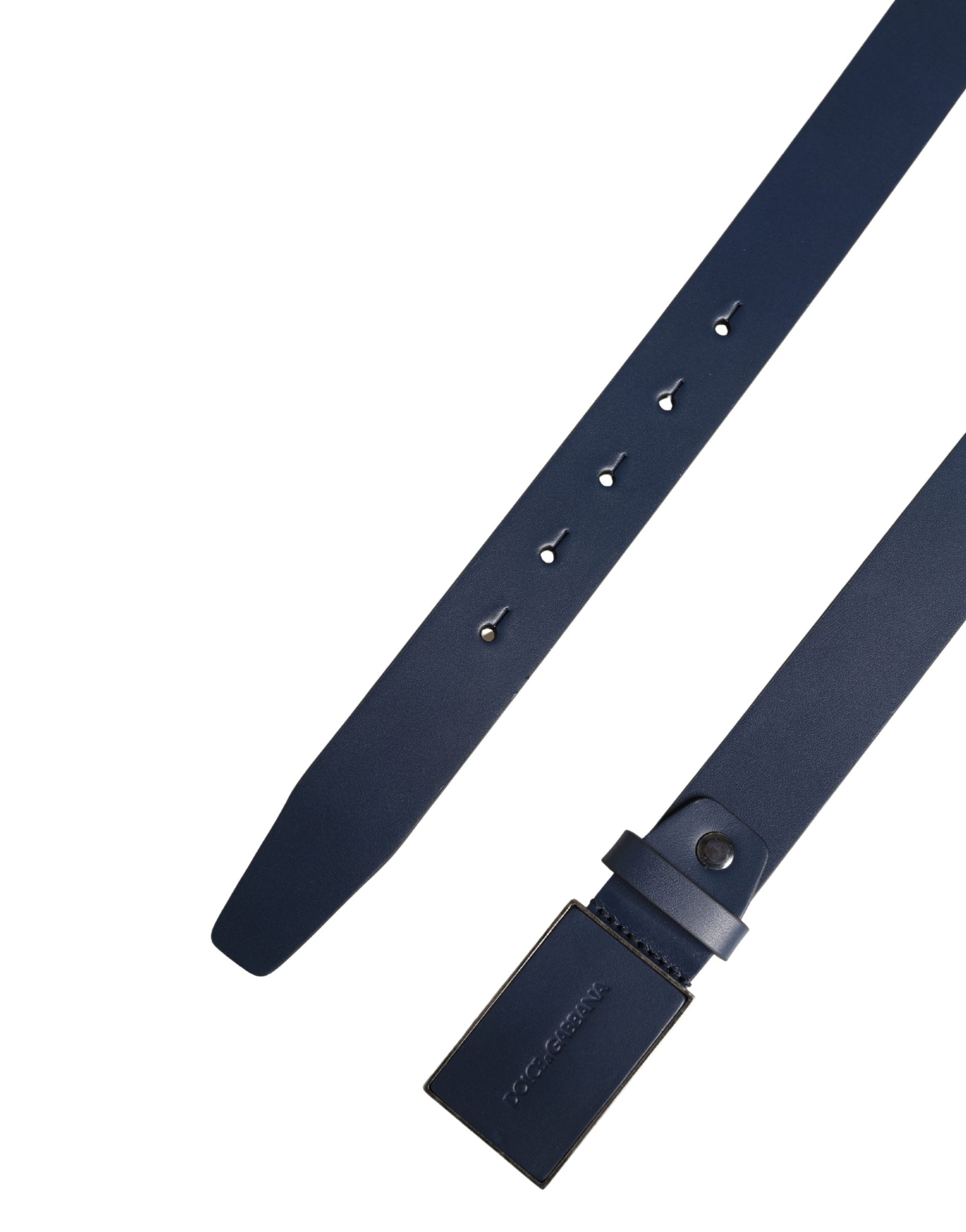 Dolce & Gabbana Men Blue Calf Leather Logo Metal Buckle Belt | Regal Royce