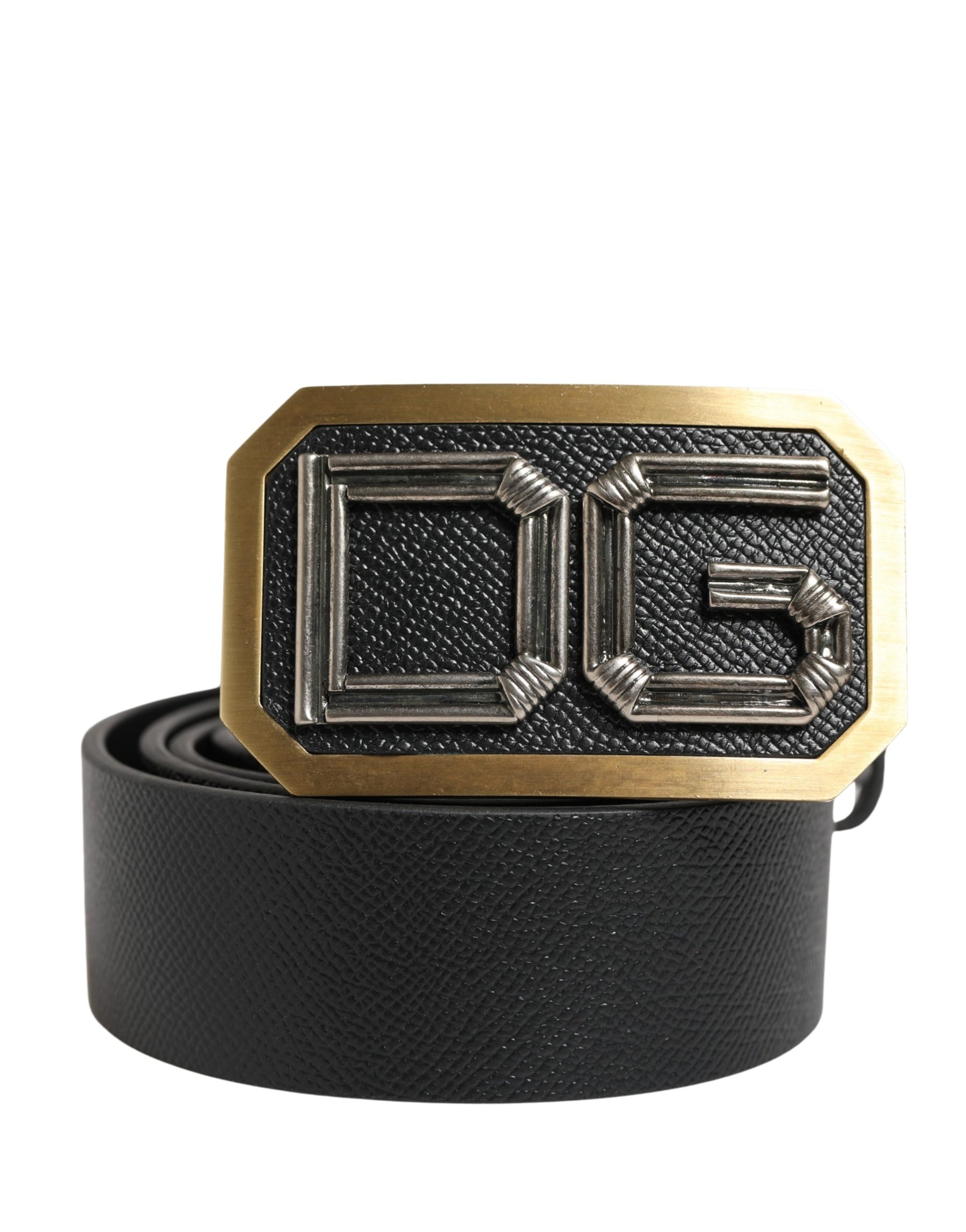 Dolce & Gabbana Men Black Leather DG Logo Metal Buckle Belt | Regal Royce