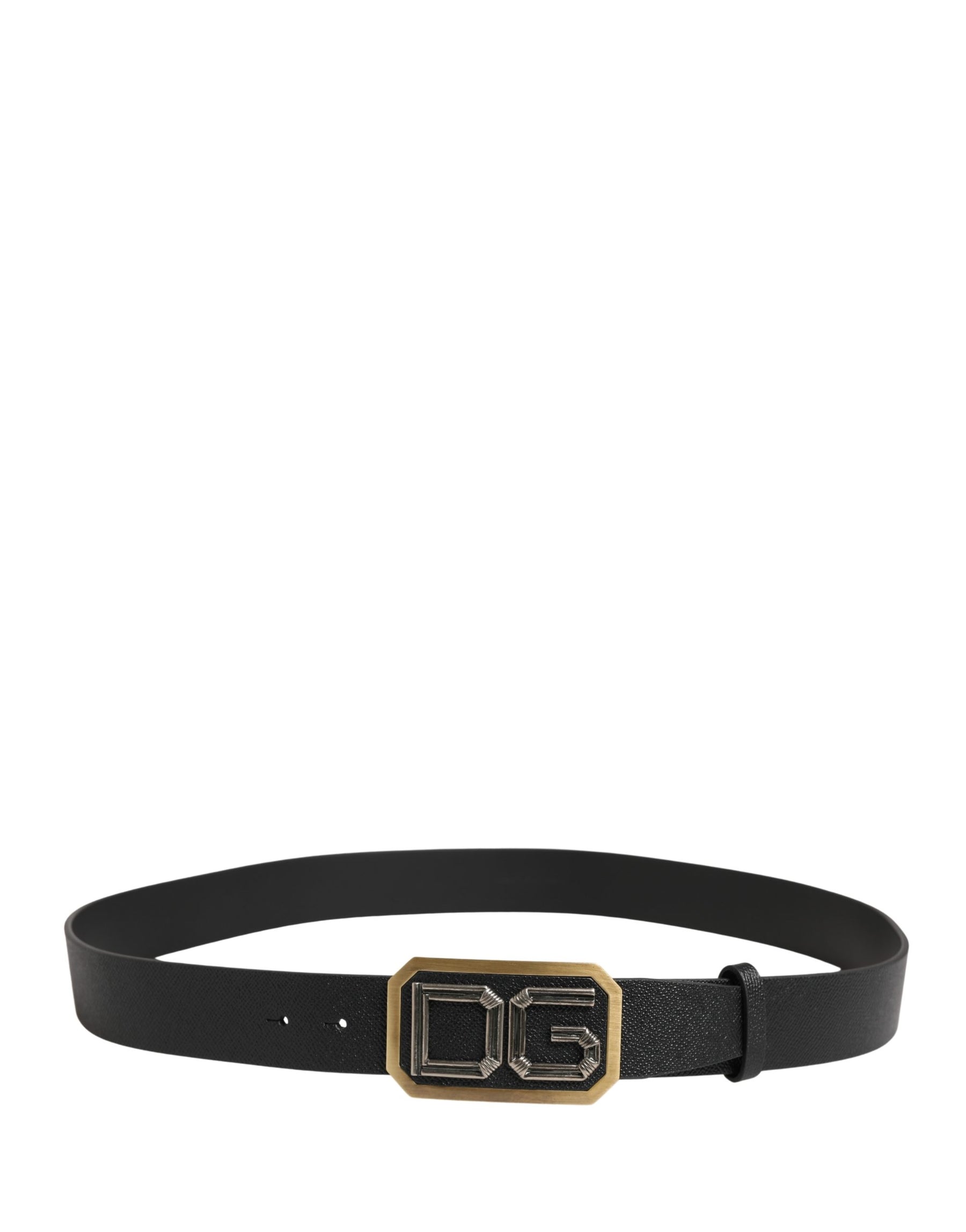 Dolce & Gabbana Men Black Leather DG Logo Metal Buckle Belt | Regal Royce