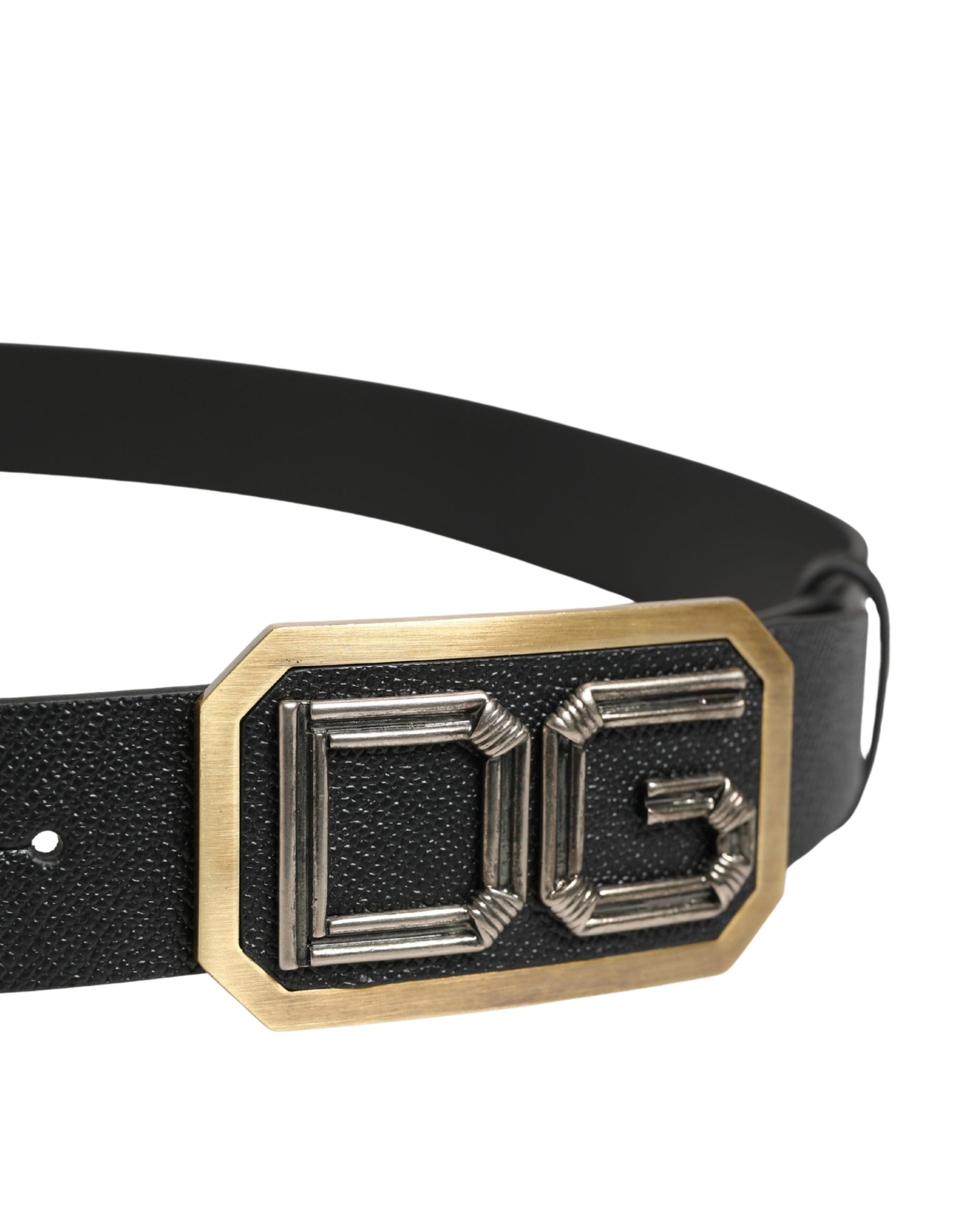 Dolce & Gabbana Men Black Leather DG Logo Metal Buckle Belt | Regal Royce