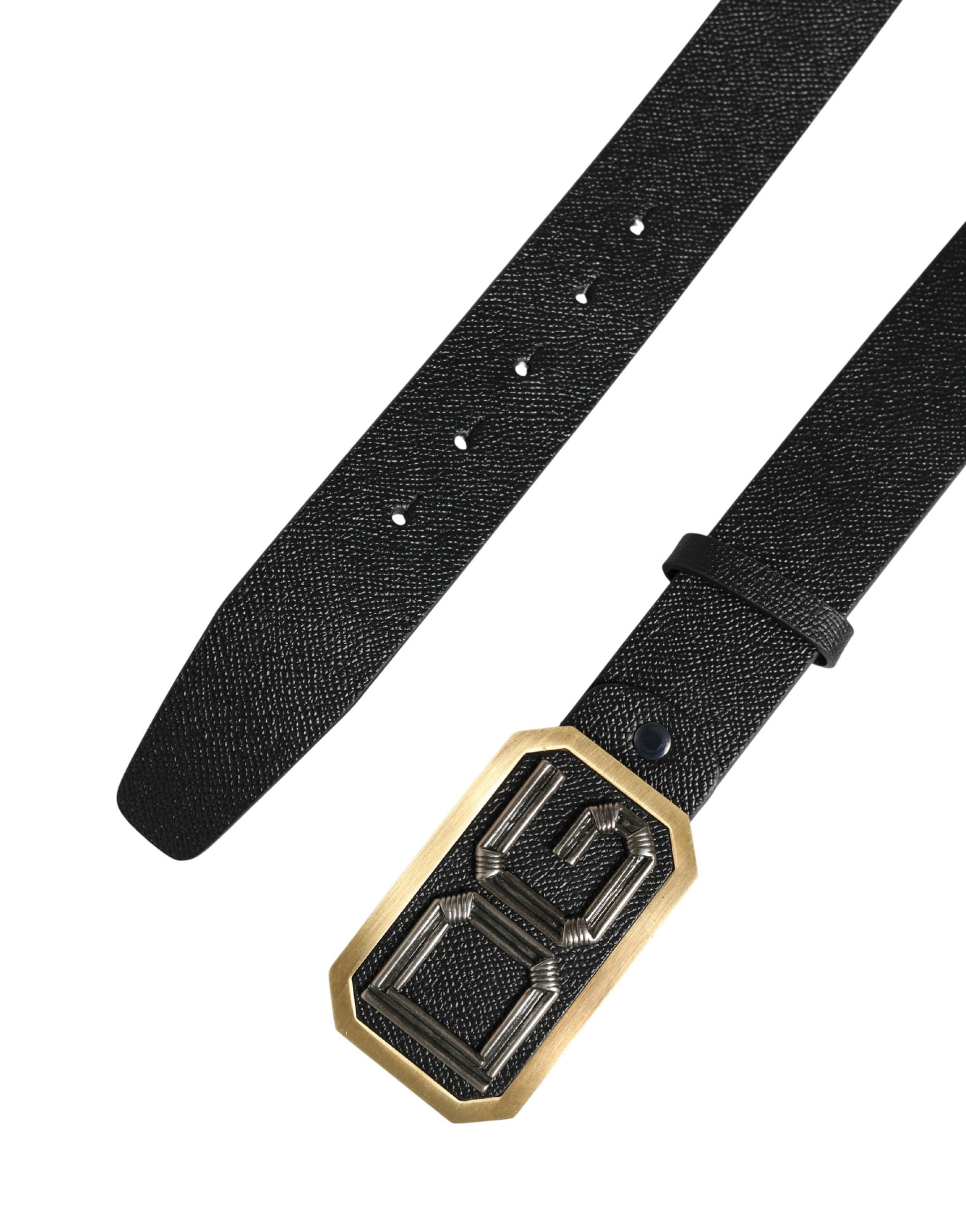 Dolce & Gabbana Men Black Leather DG Logo Metal Buckle Belt | Regal Royce
