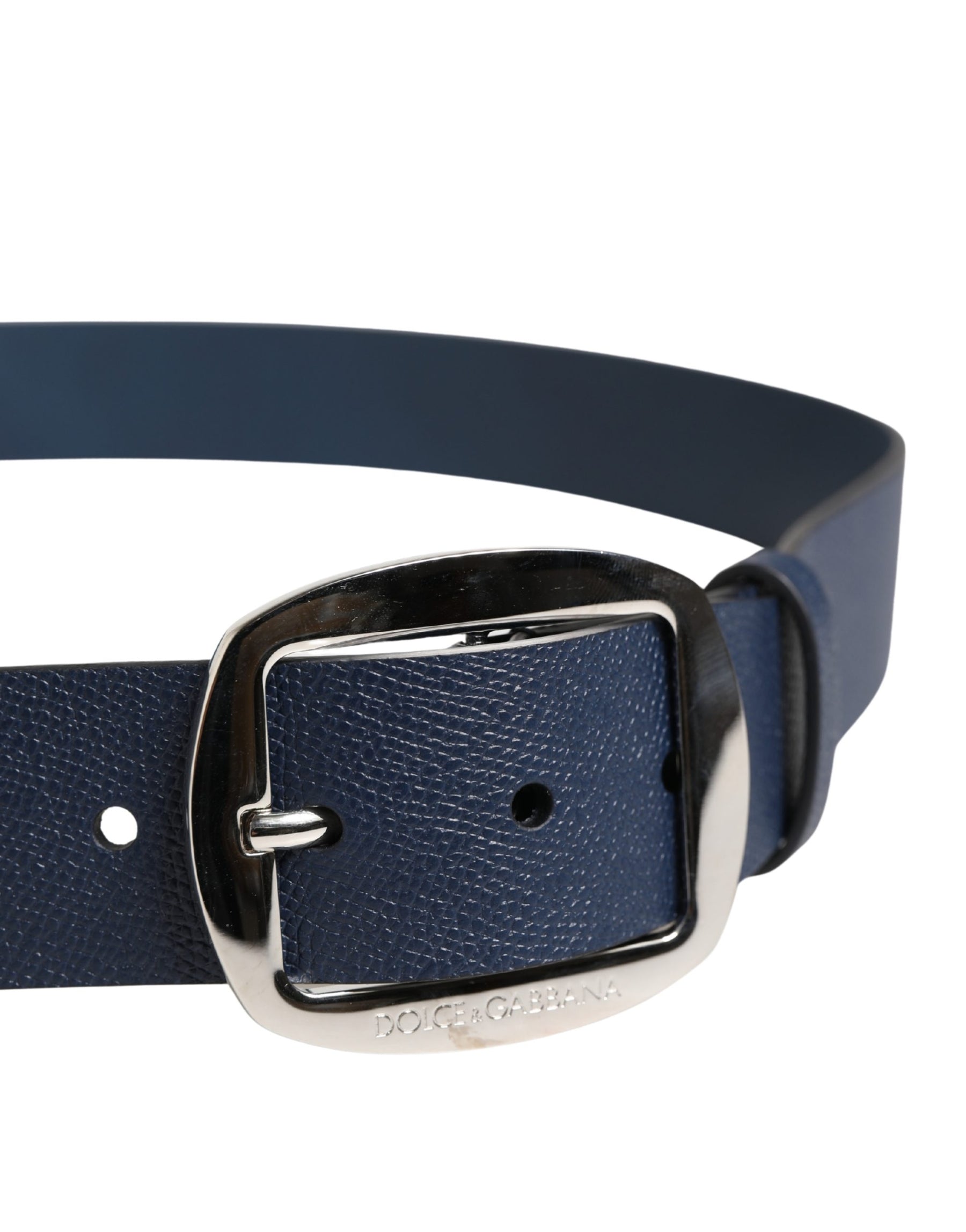 Dolce & Gabbana Men Blue Classic Leather Metal Buckle Belt | Regal Royce
