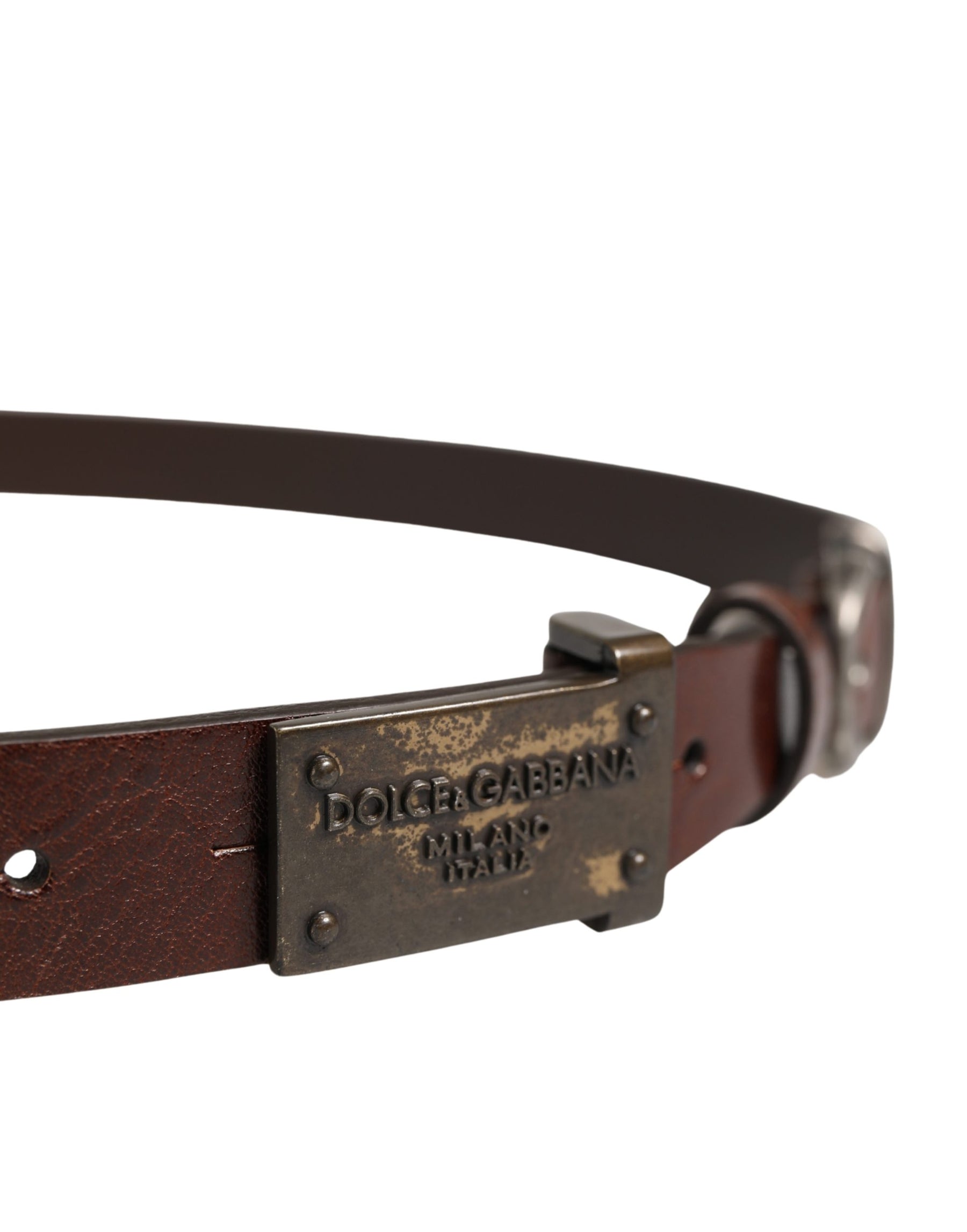 Dolce & Gabbana Men Brown Classic Leather Logo Buckle Belt | Regal Royce