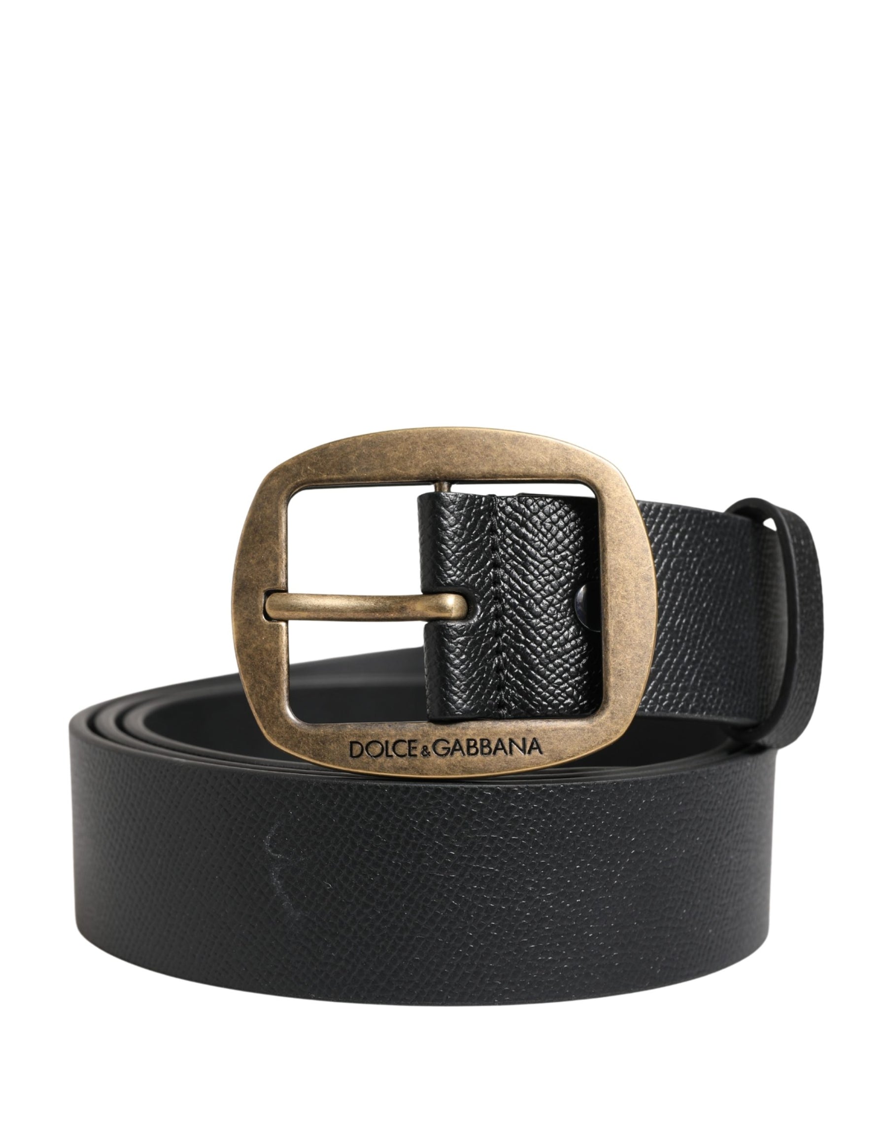 Dolce & Gabbana Men Black Classic Leather Metal Buckle Belt | Regal Royce