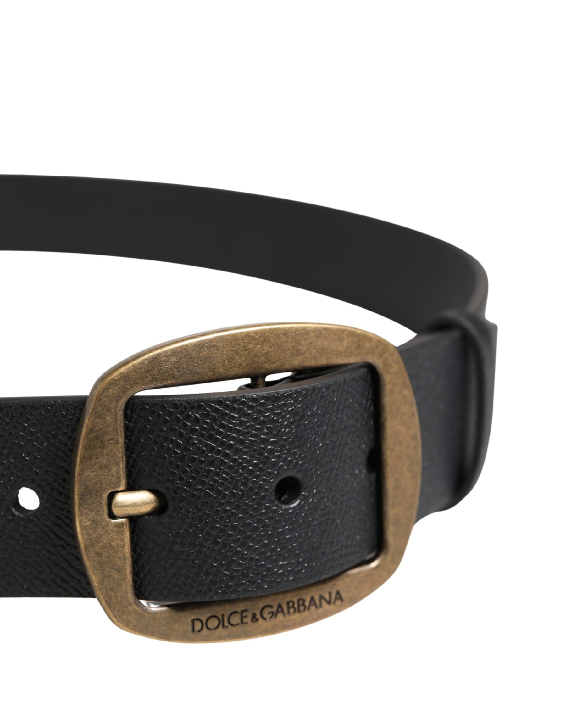 Dolce & Gabbana Men Black Classic Leather Metal Buckle Belt | Regal Royce