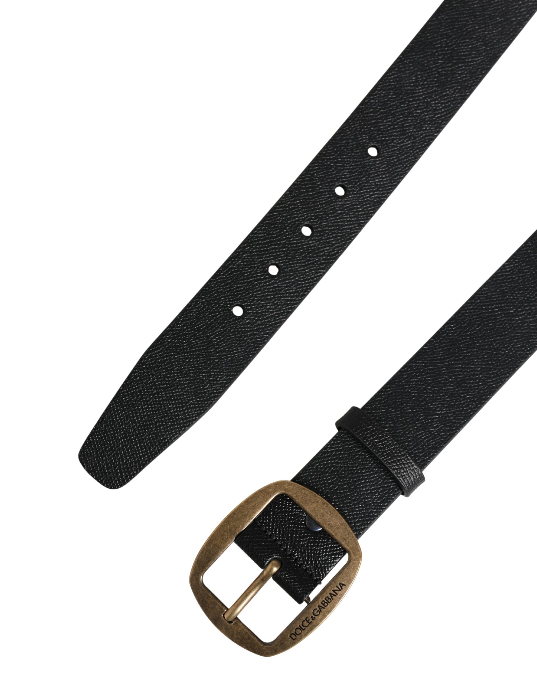 Dolce & Gabbana Men Black Classic Leather Metal Buckle Belt | Regal Royce