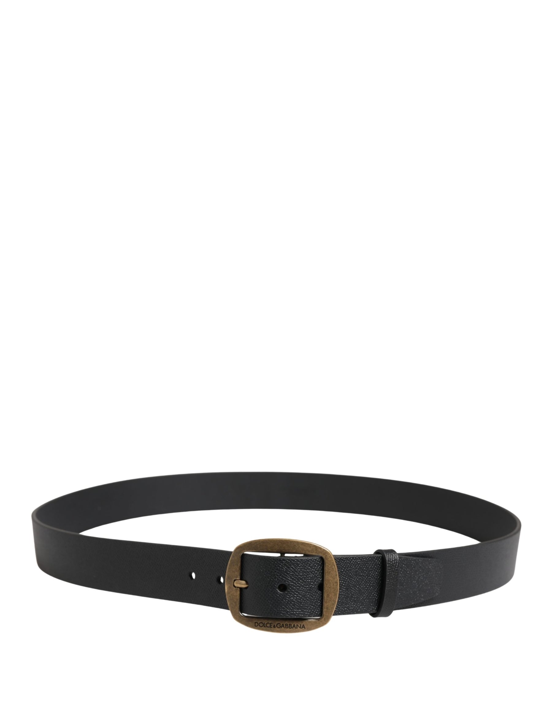 Dolce & Gabbana Men Black Classic Leather Metal Buckle Belt | Regal Royce