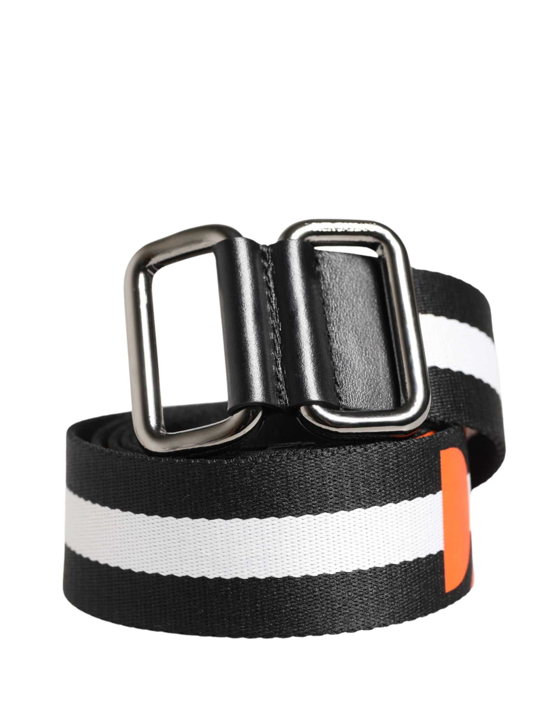 Dolce & Gabbana Men Black White Nylon Logo Metal Buckle Belt | Regal Royce