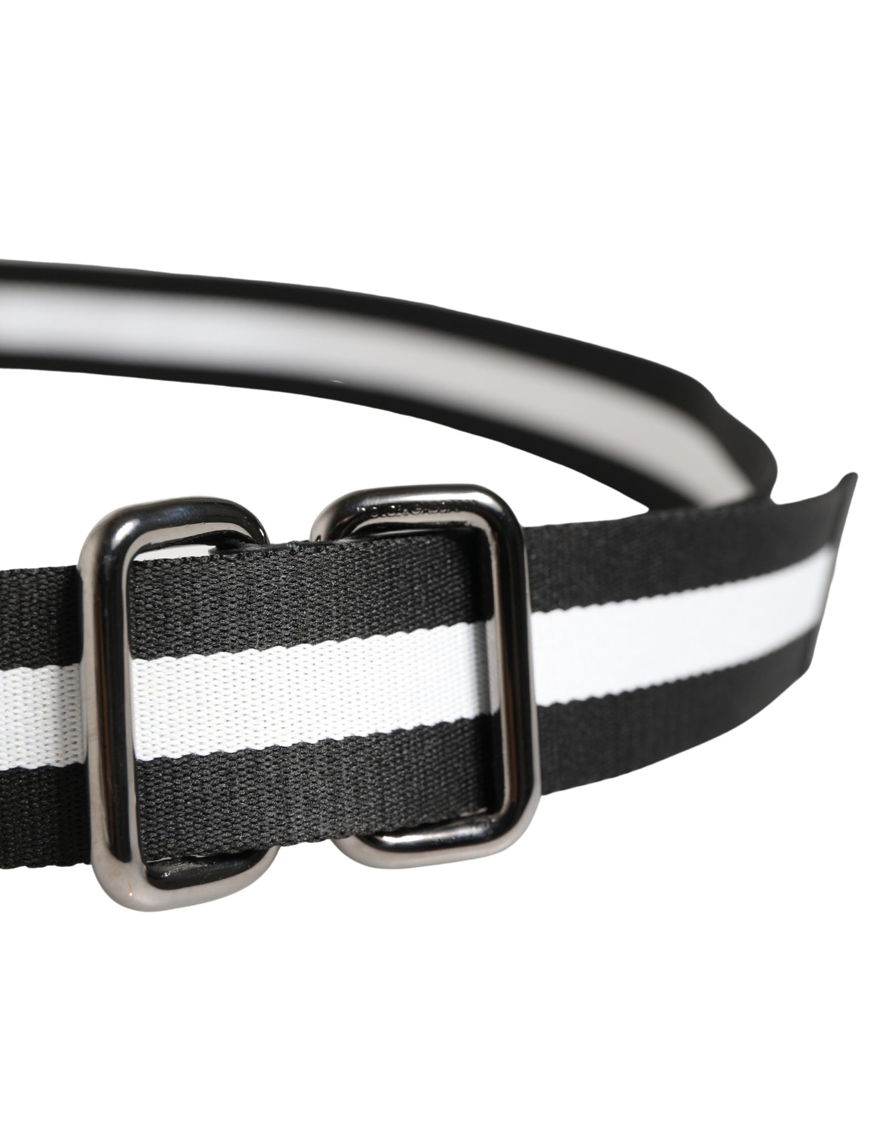 Dolce & Gabbana Men Black White Nylon Logo Metal Buckle Belt | Regal Royce