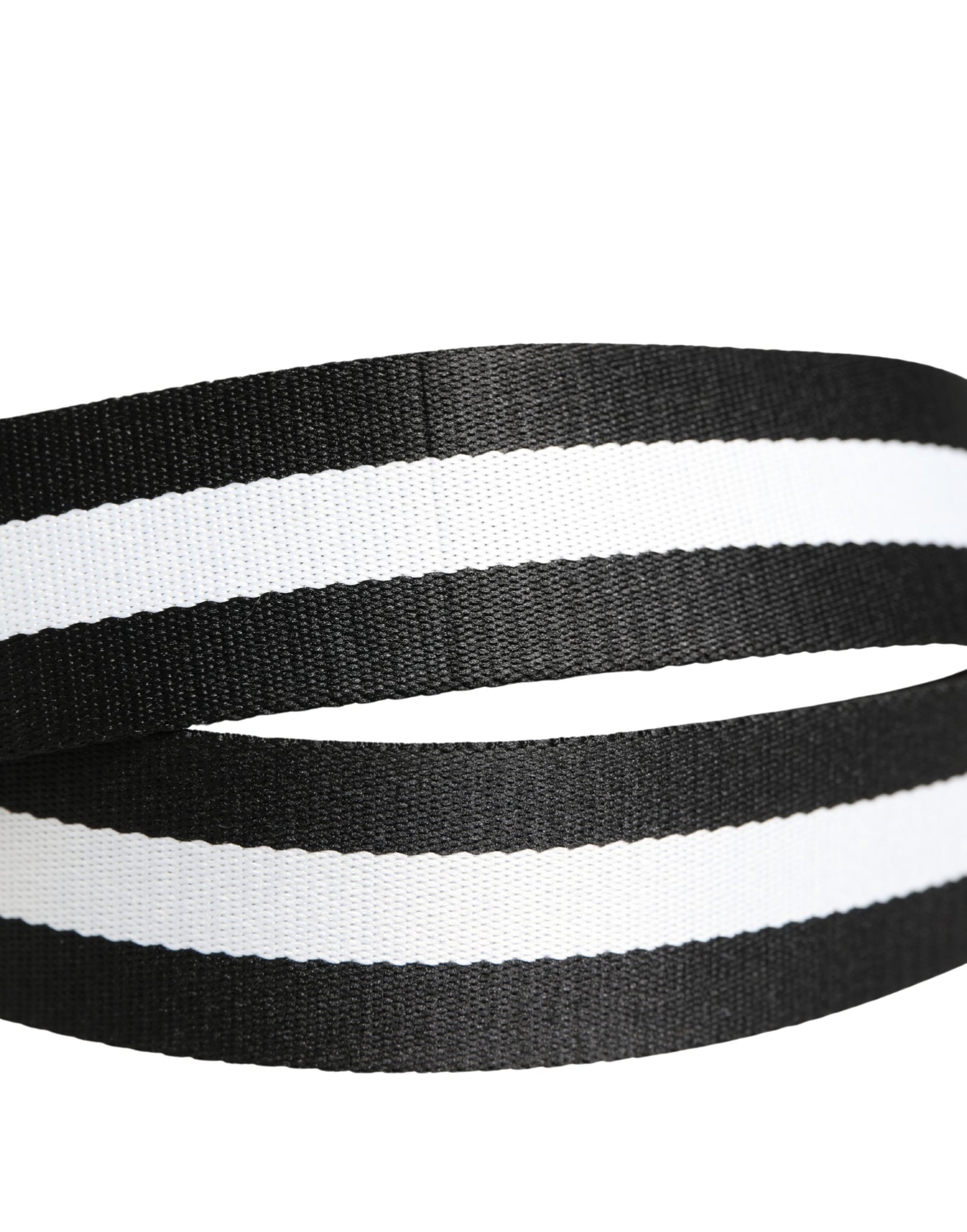 Dolce & Gabbana Men Black White Nylon Logo Metal Buckle Belt | Regal Royce