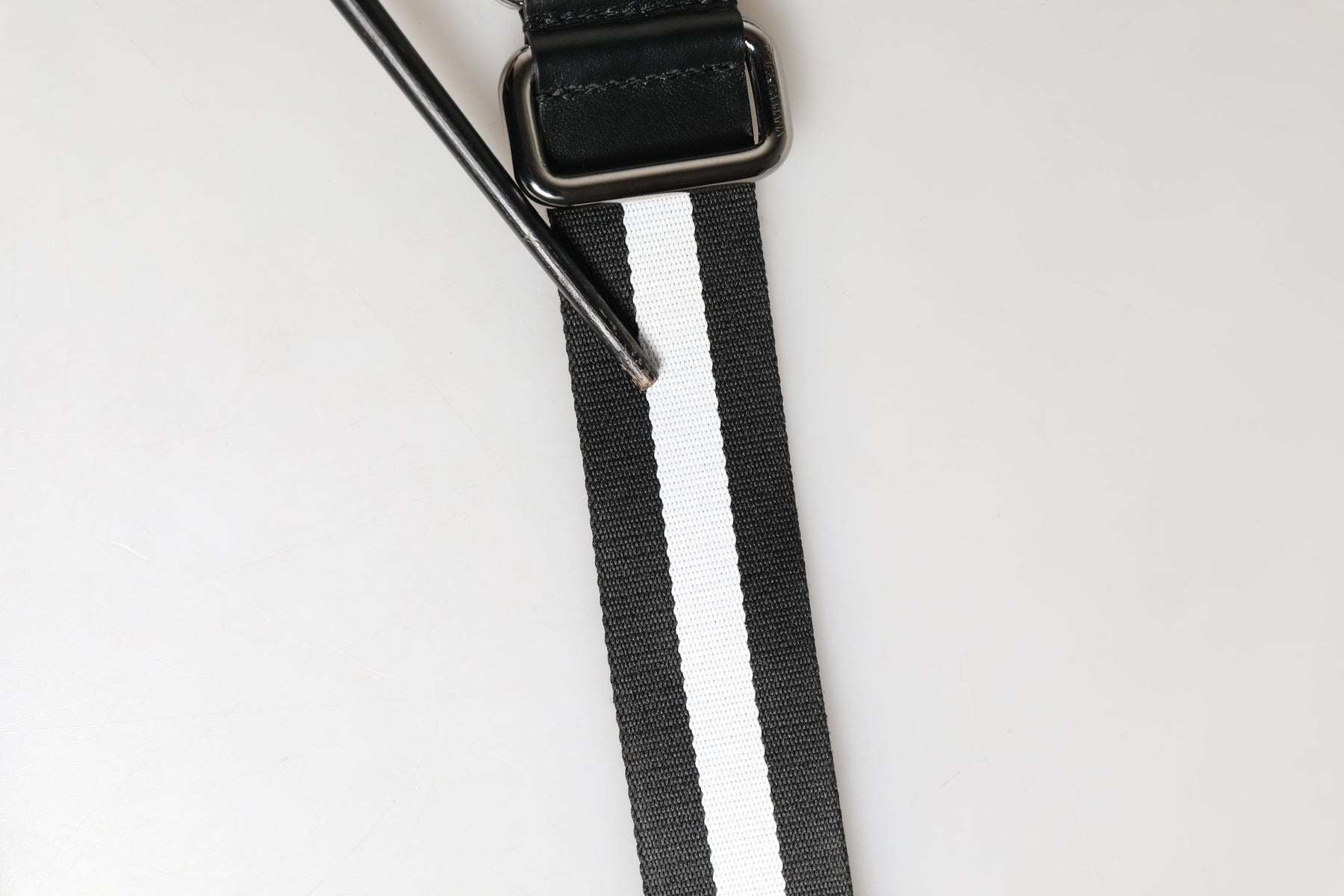 Dolce & Gabbana Men Black White Nylon Logo Metal Buckle Belt | Regal Royce