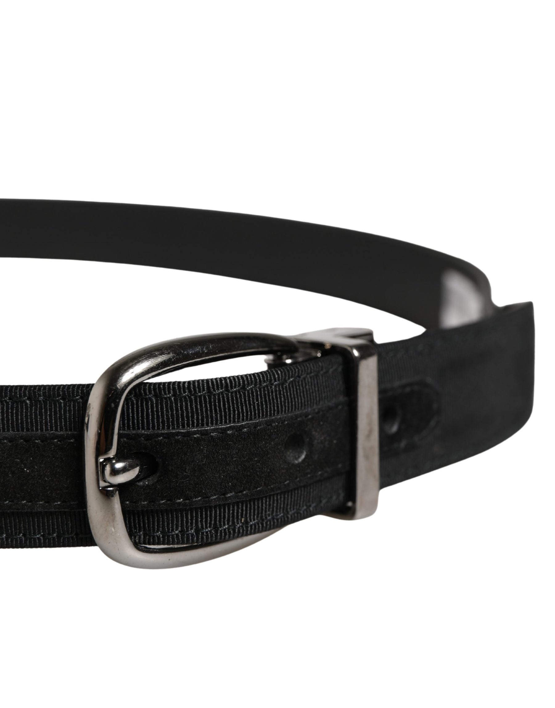 Dolce & Gabbana Men Black Viscose Silver Metal Buckle Belt | Regal Royce