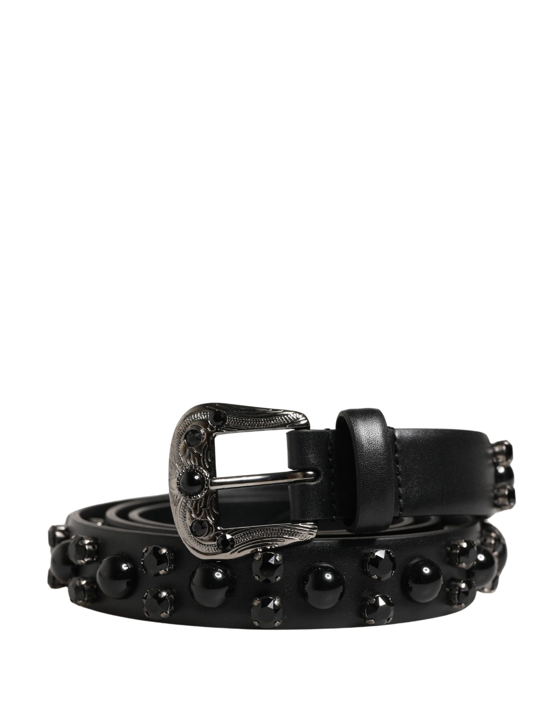 Dolce & Gabbana Men Black Calf Embellished Metal Buckle Belt | Regal Royce