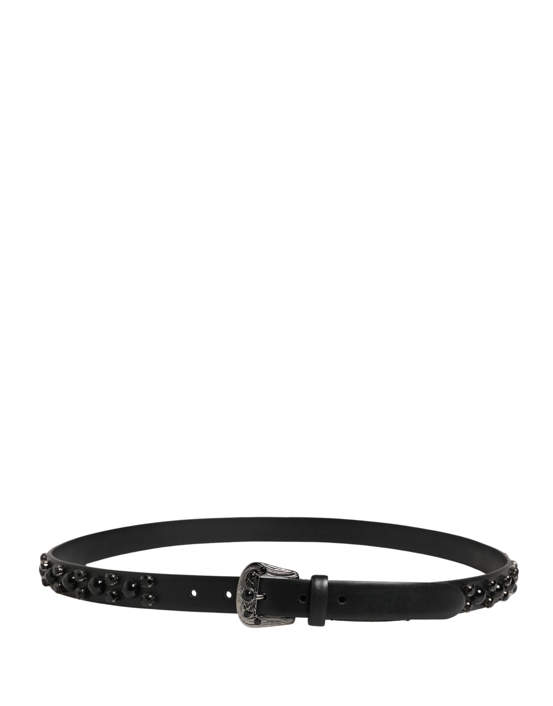 Dolce & Gabbana Men Black Calf Embellished Metal Buckle Belt | Regal Royce