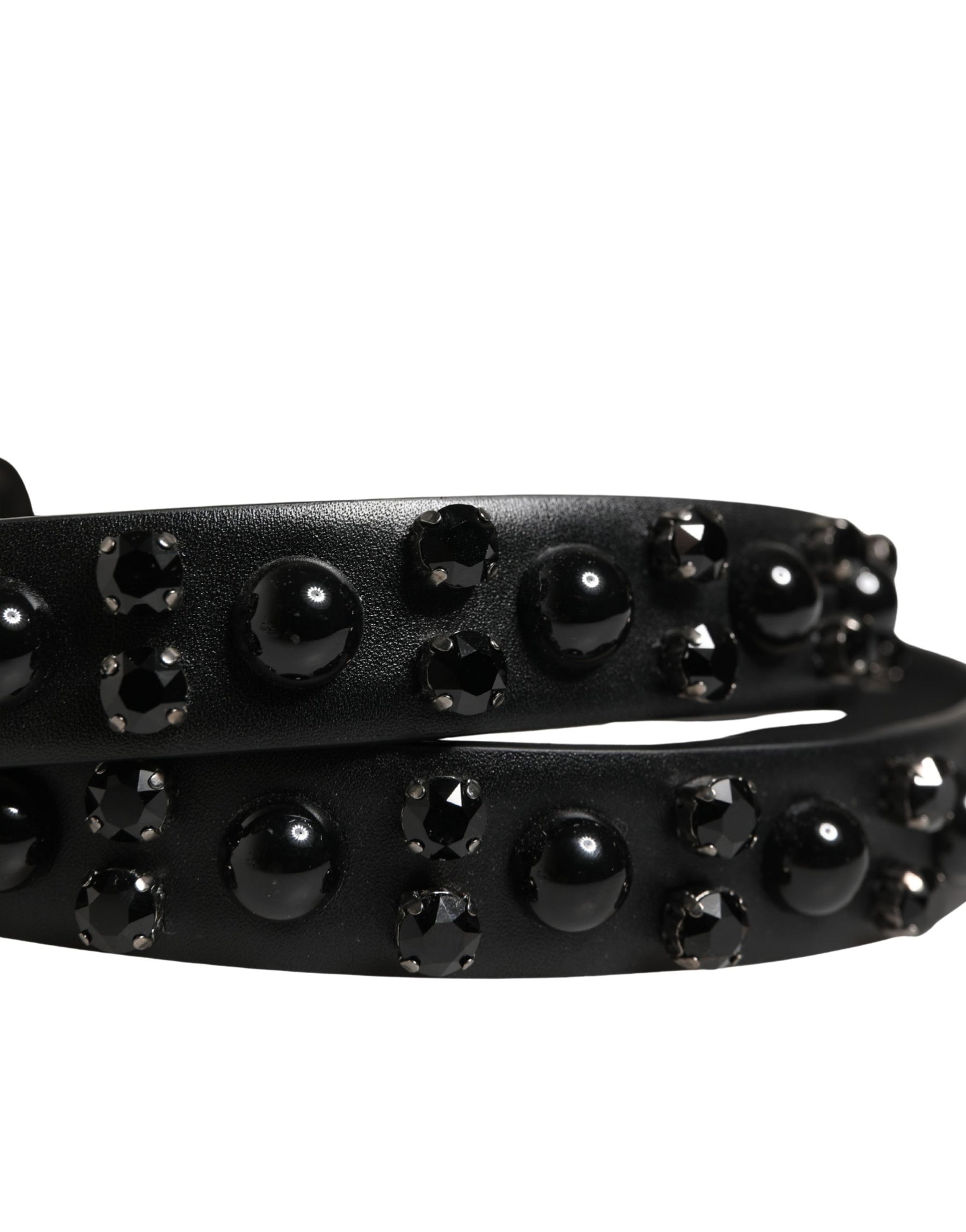 Dolce & Gabbana Men Black Calf Embellished Metal Buckle Belt | Regal Royce
