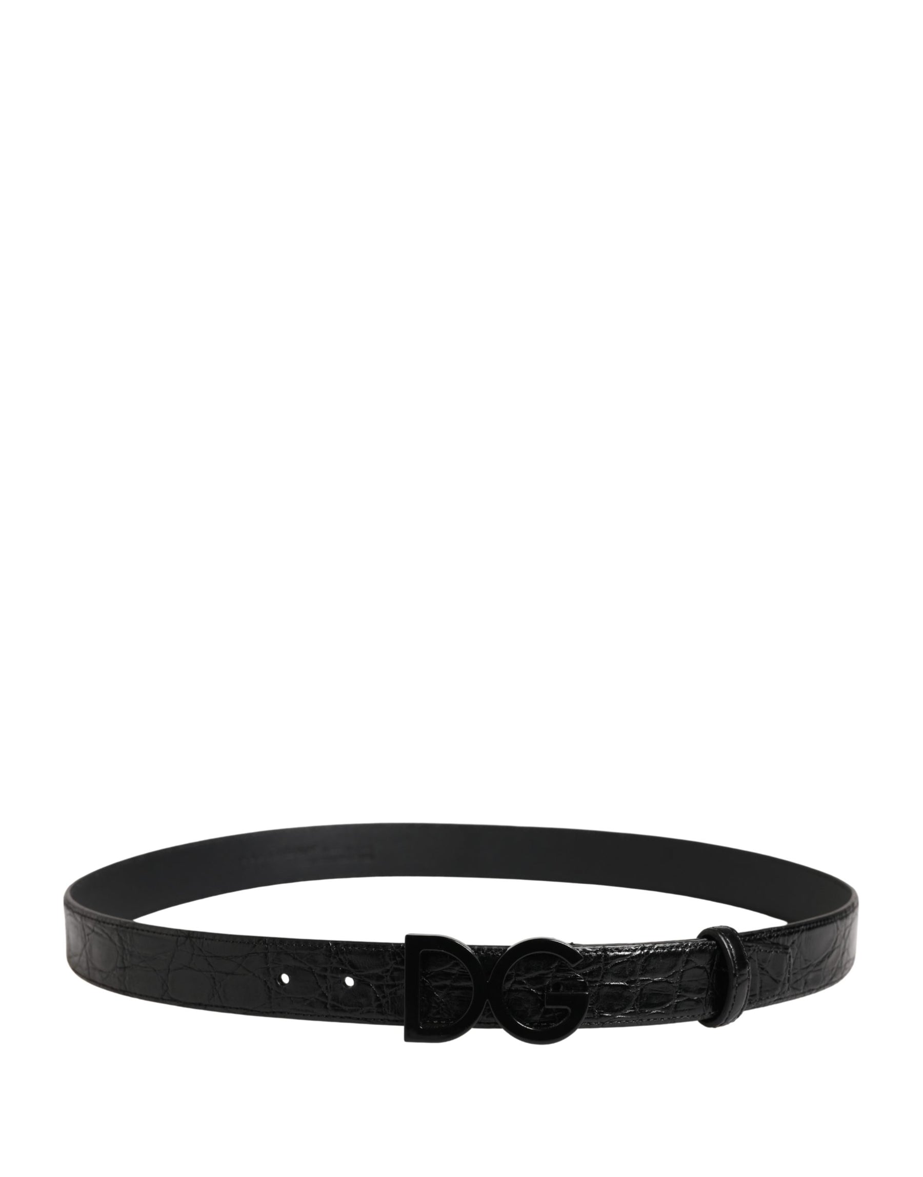 Dolce & Gabbana Men Black Exotic Leather Logo Buckle Belt | Regal Royce