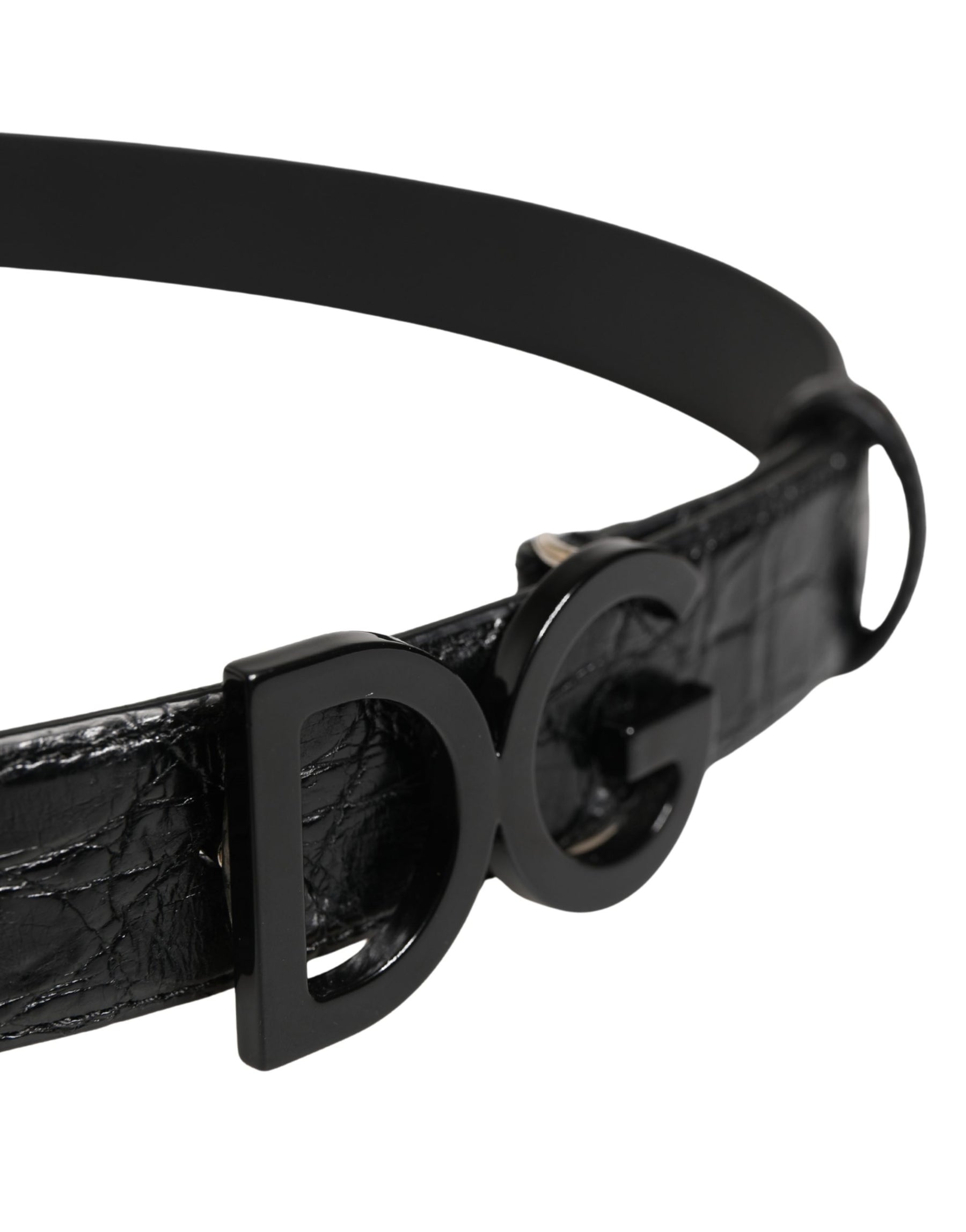 Dolce & Gabbana Men Black Exotic Leather Logo Buckle Belt | Regal Royce
